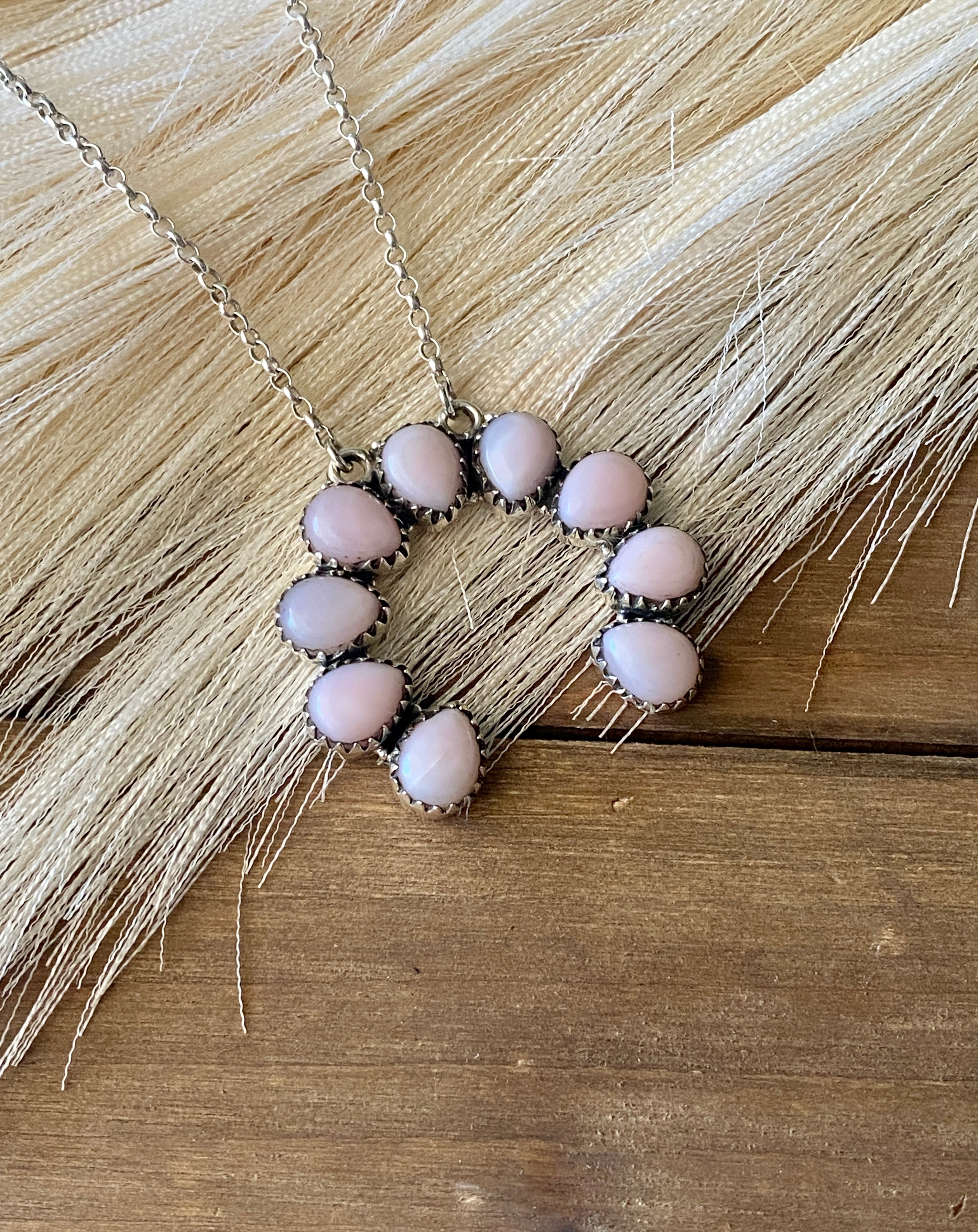 #3 Southwest Handmade Pink Opal & Sterling Silver Naja Necklace