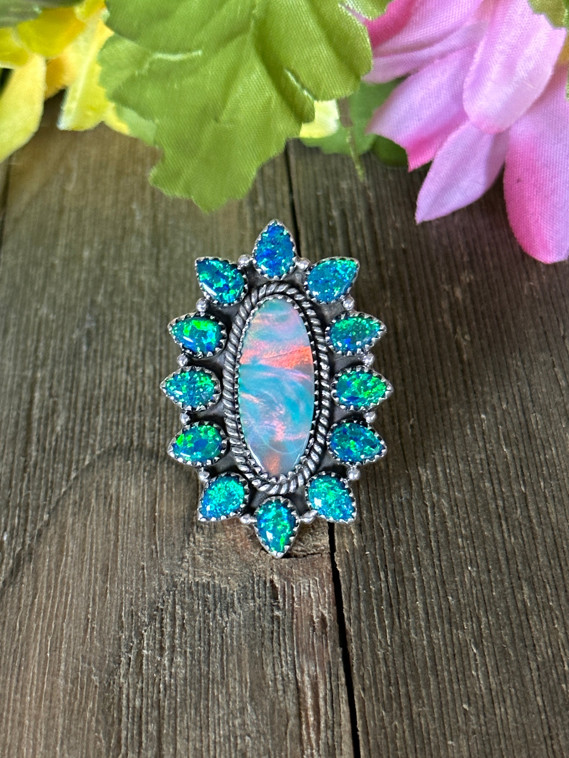 Southwest Handmade Multi Stone & Sterling Silver Adjustable Ring