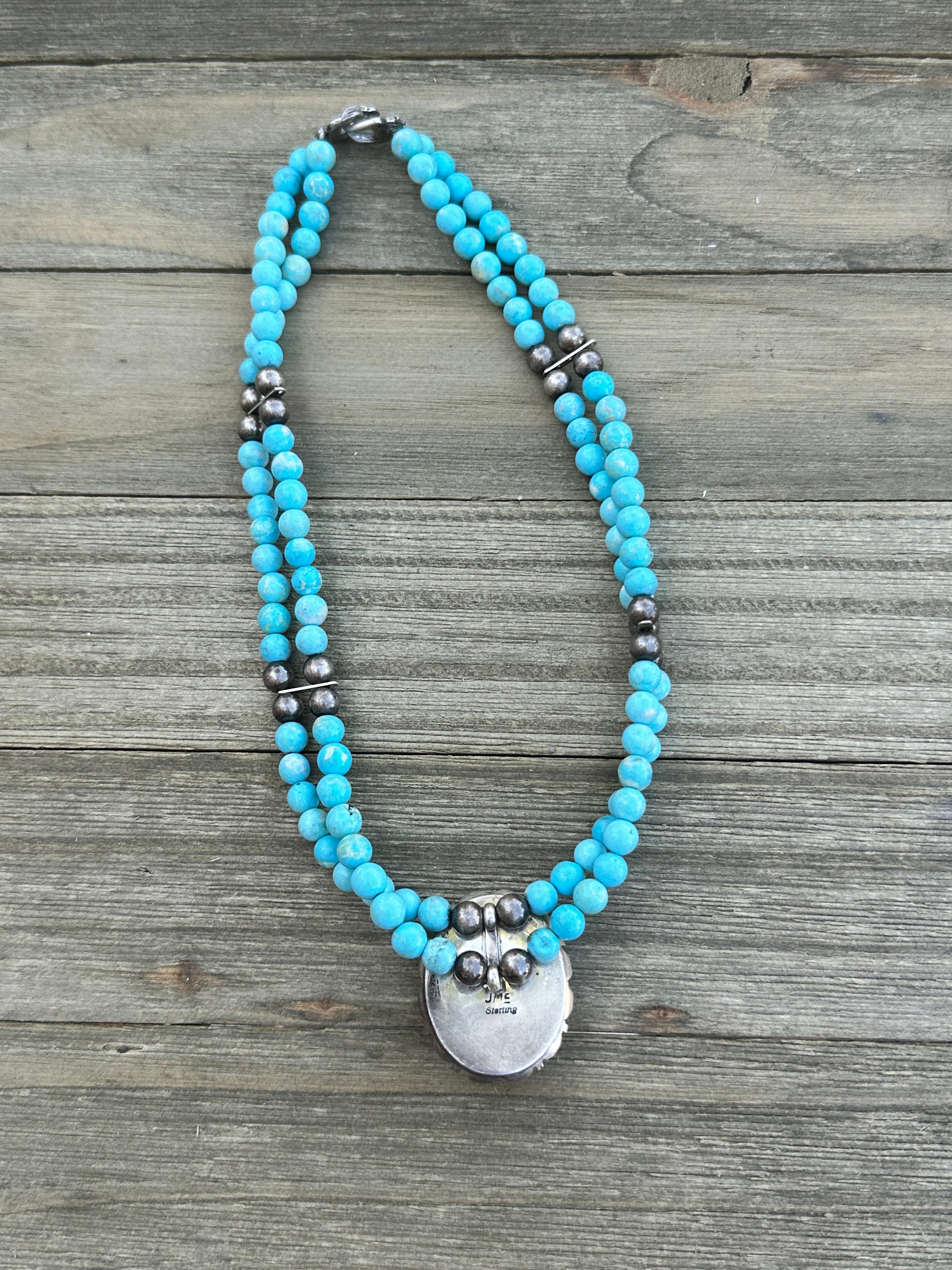 Navajo Made Campitos Turquoise and Sterling Silver Necklace