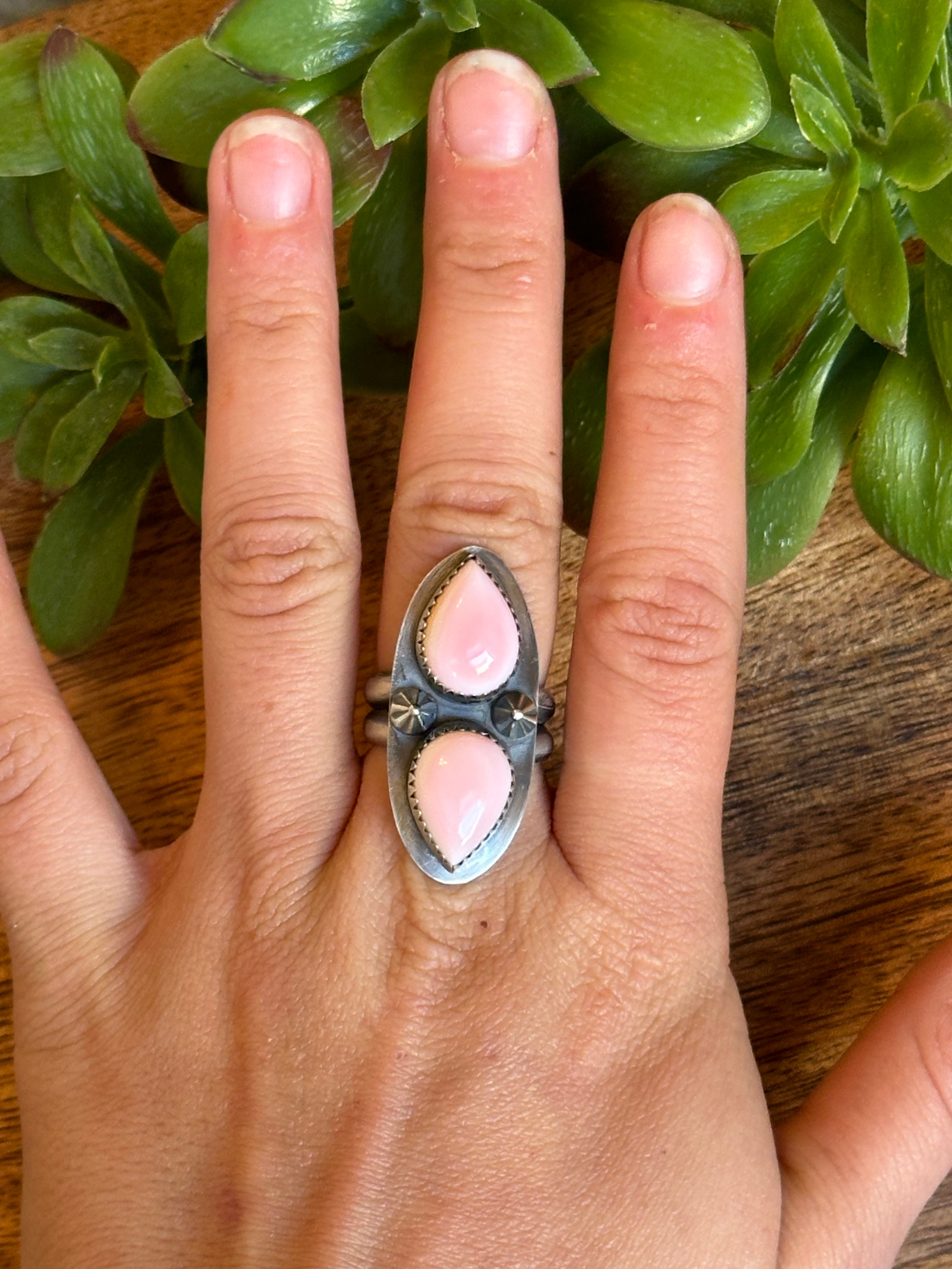 Navajo Made Pink Conch & Sterling Silver Ring