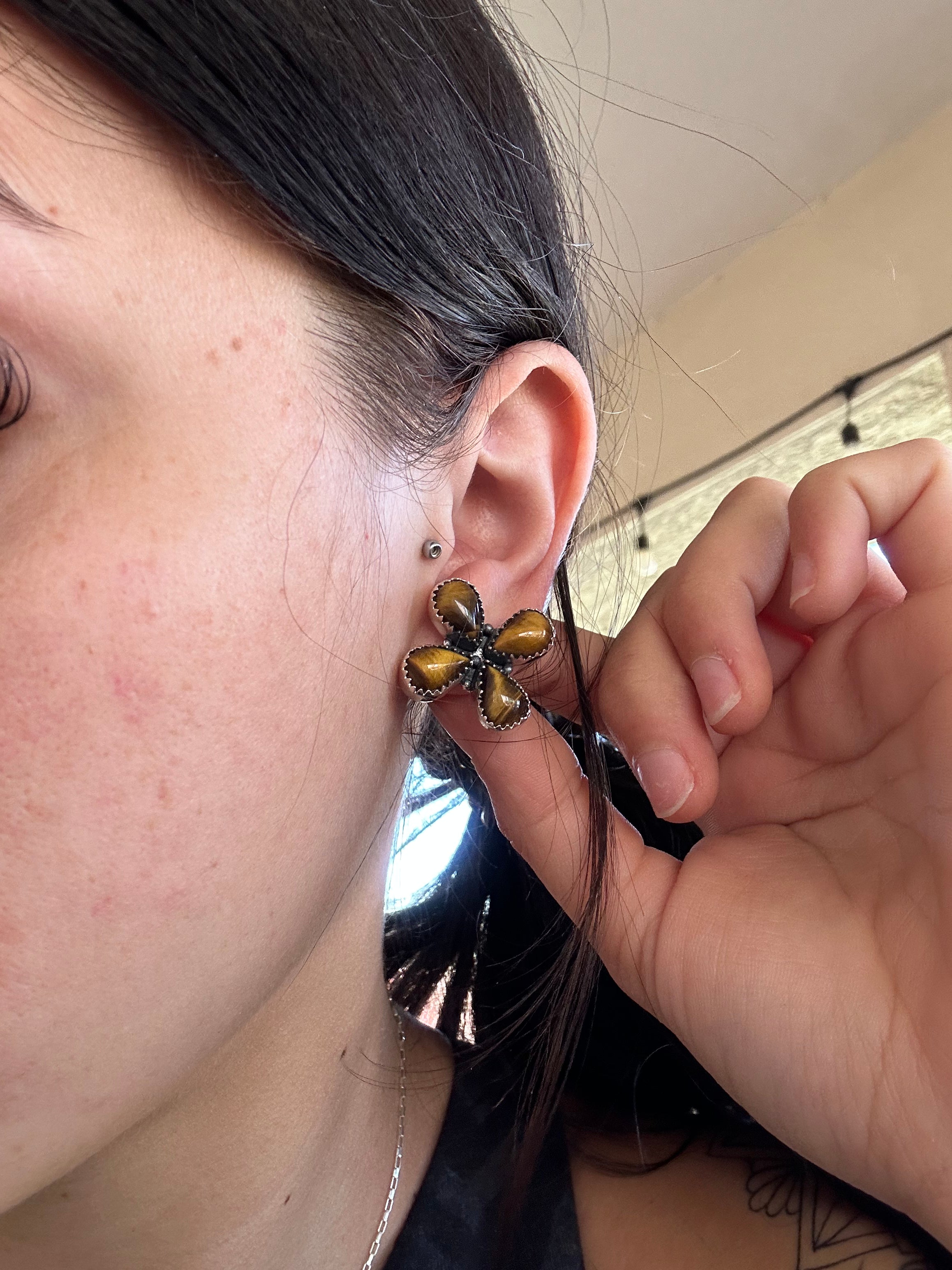 Southwest Made Tigers Eye & Sterling Silver Post Earrings