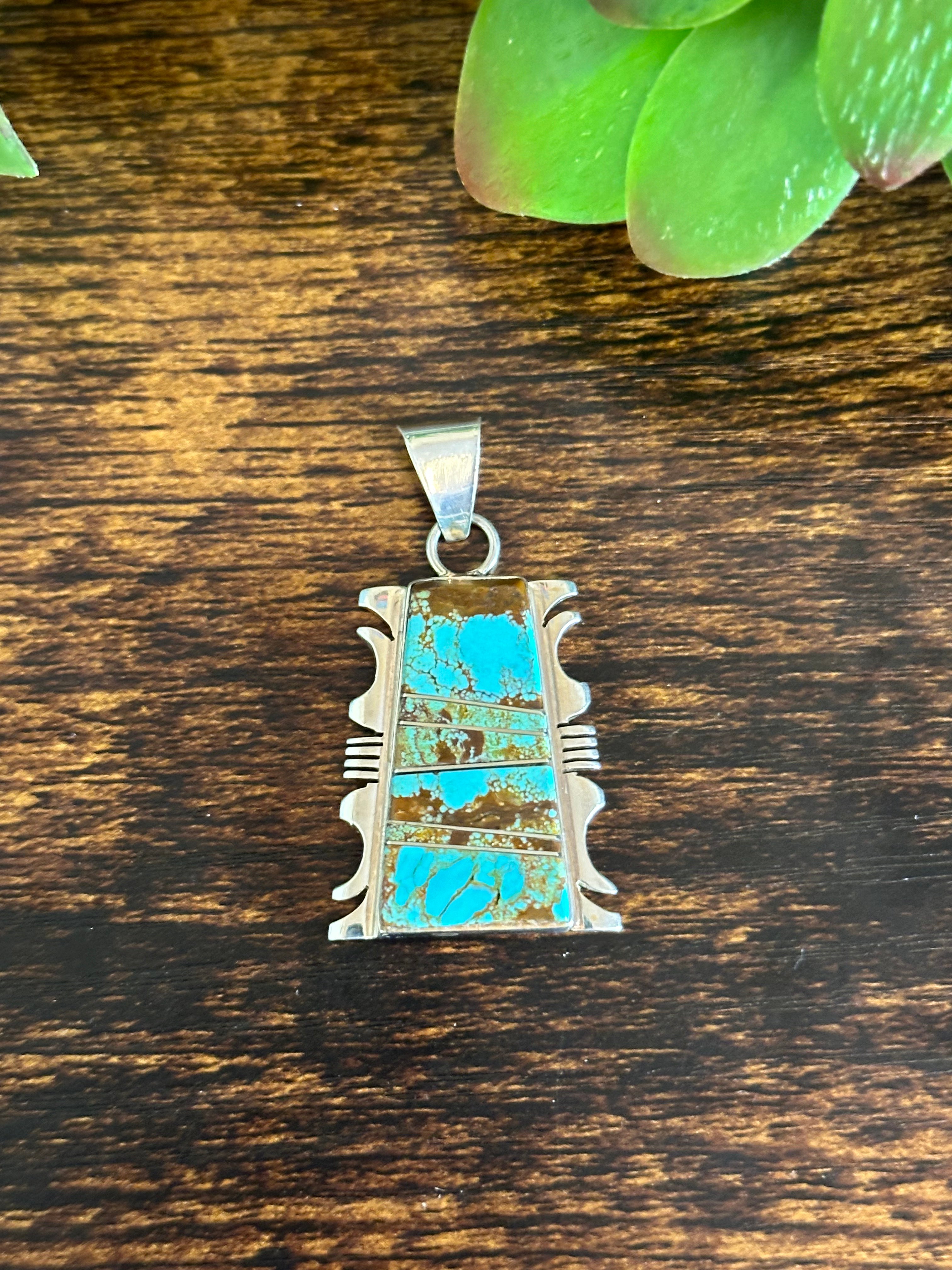 Steve Francisco #8 Turquoise & Sterling Silver Inlay Pendant