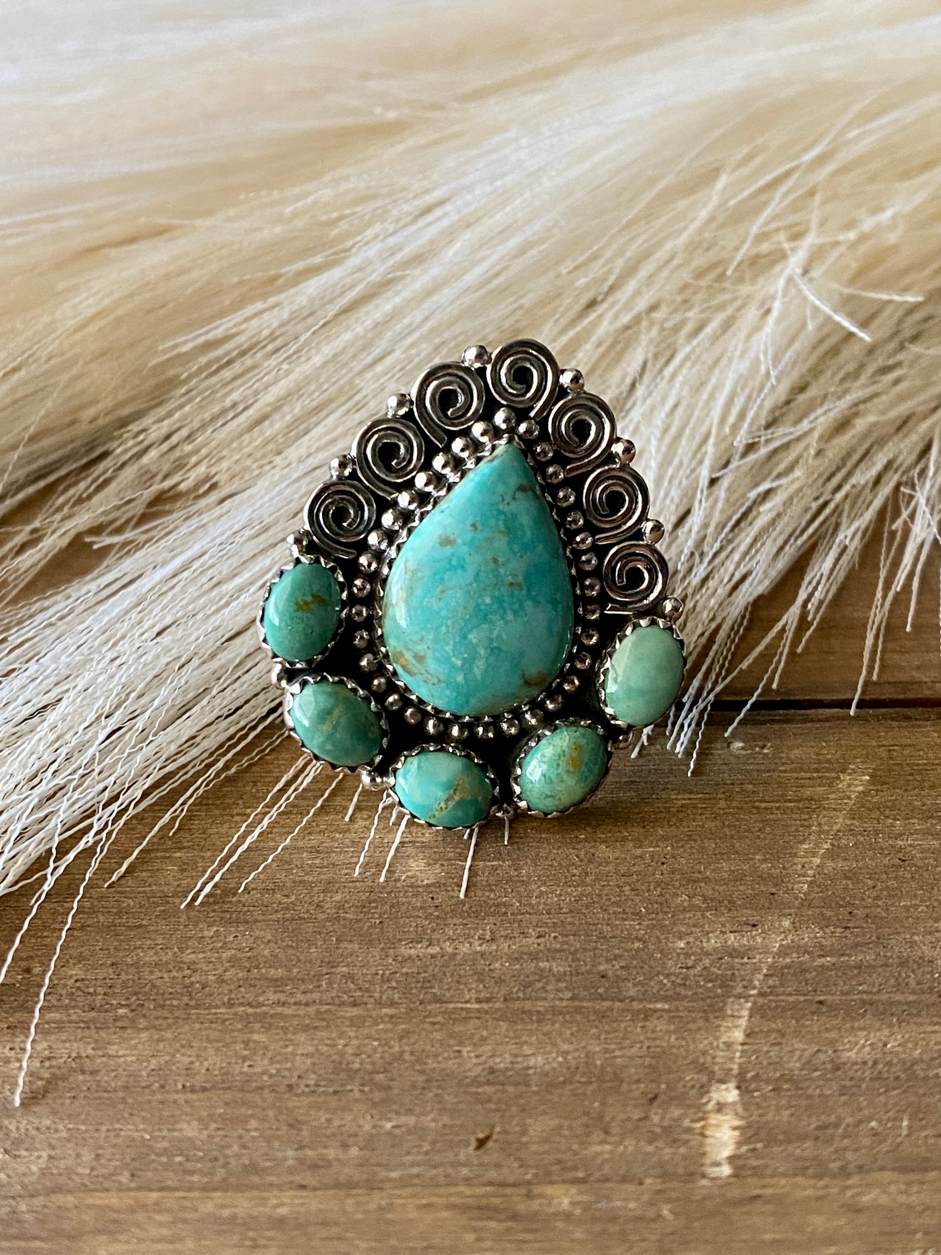 Southwest Handmade Kingman Turquoise & Sterling Silver Adjustable Ring