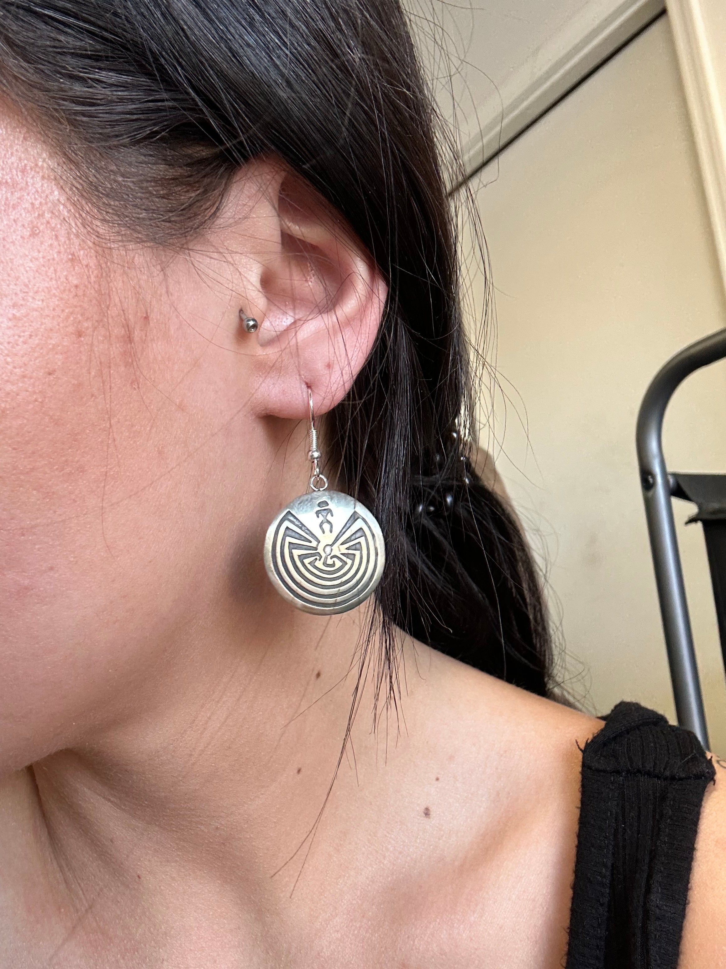 Navajo Made Sterling Silver Dangle Blossom Earrings