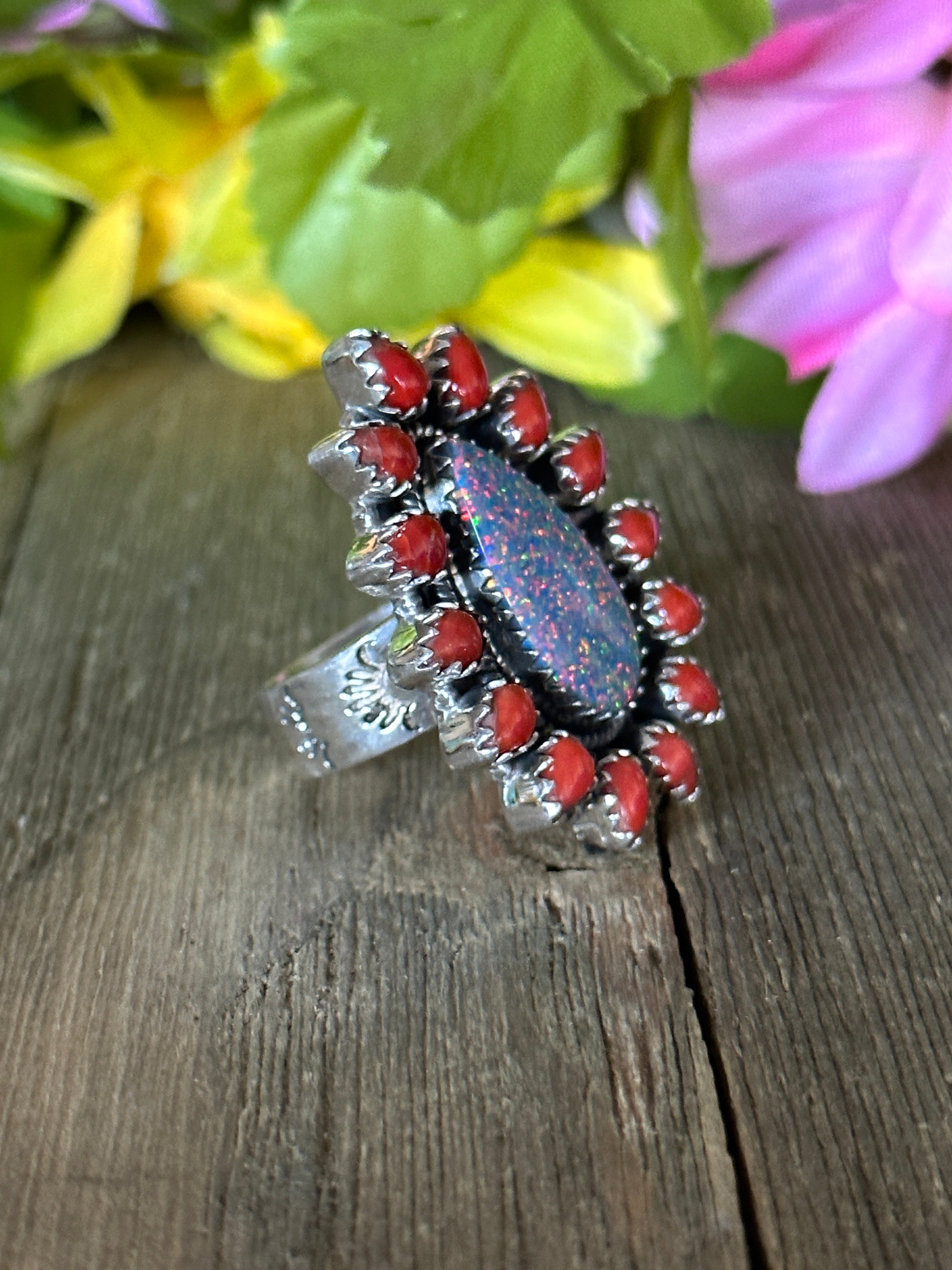 Southwest Handmade Multi Stone & Sterling Silver Adjustable Ring