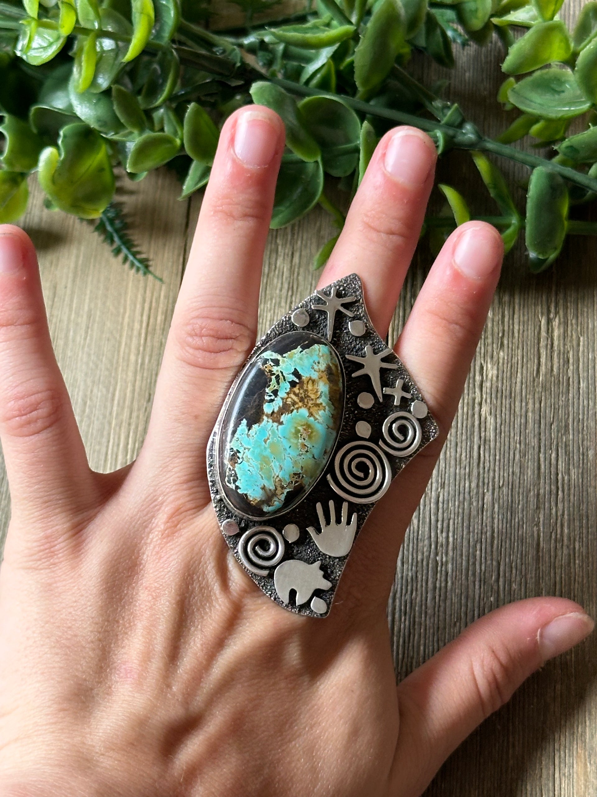 Alex Sanchez Black Jack Turquoise & Sterling Silver Adjustable Ring