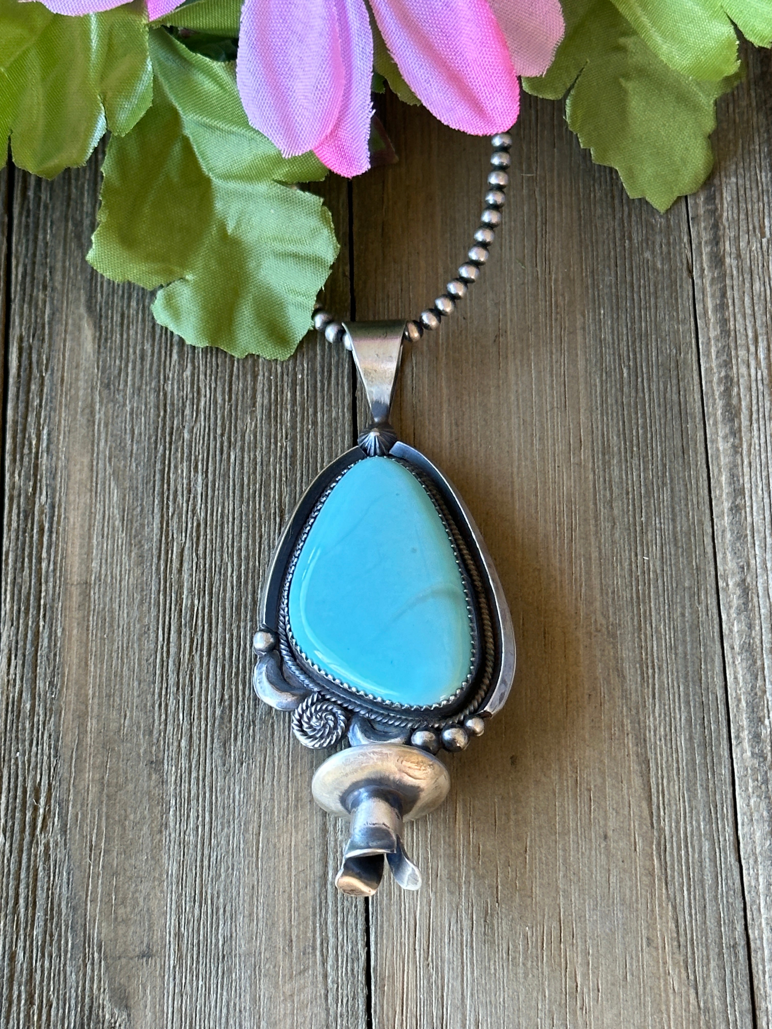 Navajo Made Kingman Turquoise & Sterling Silver Pendant