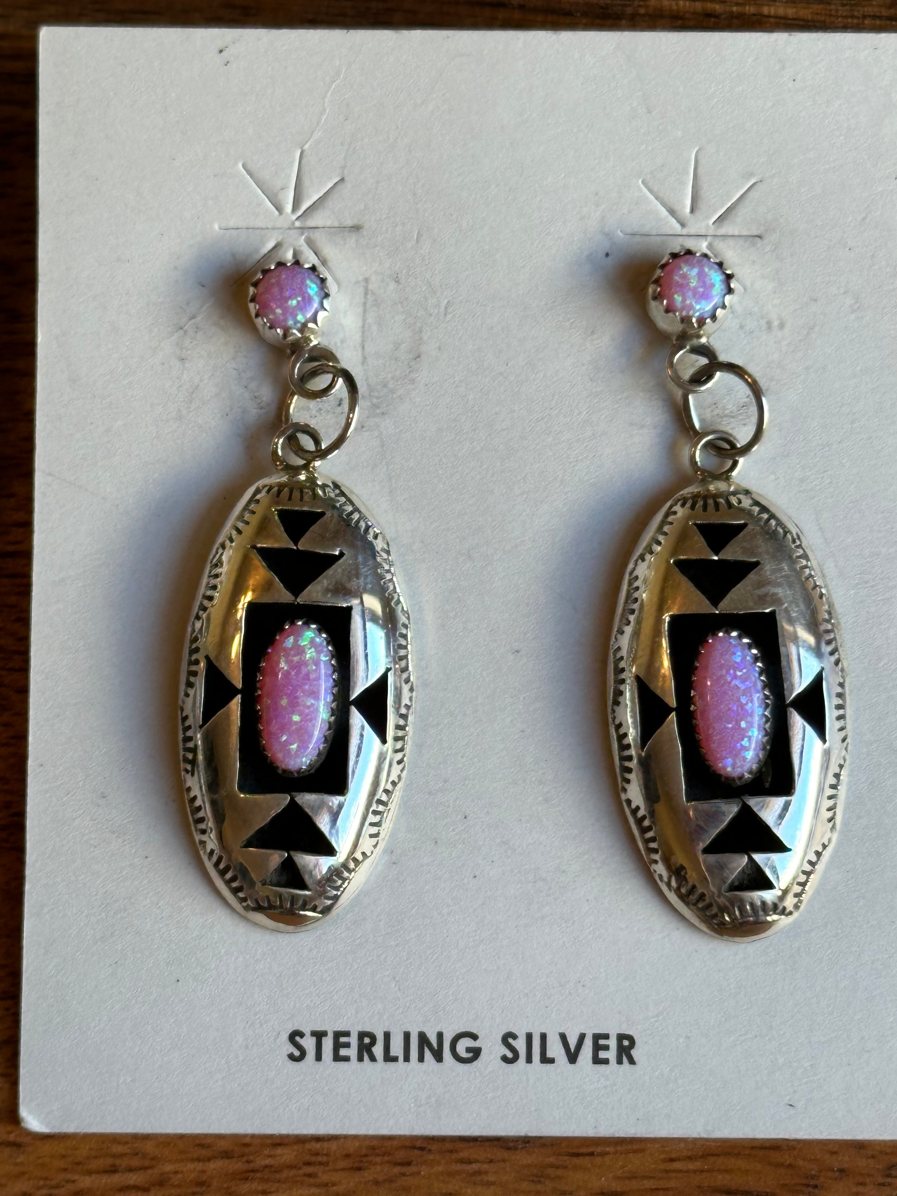 Navajo Made Opal & Sterling Silver Post Shading Earrings