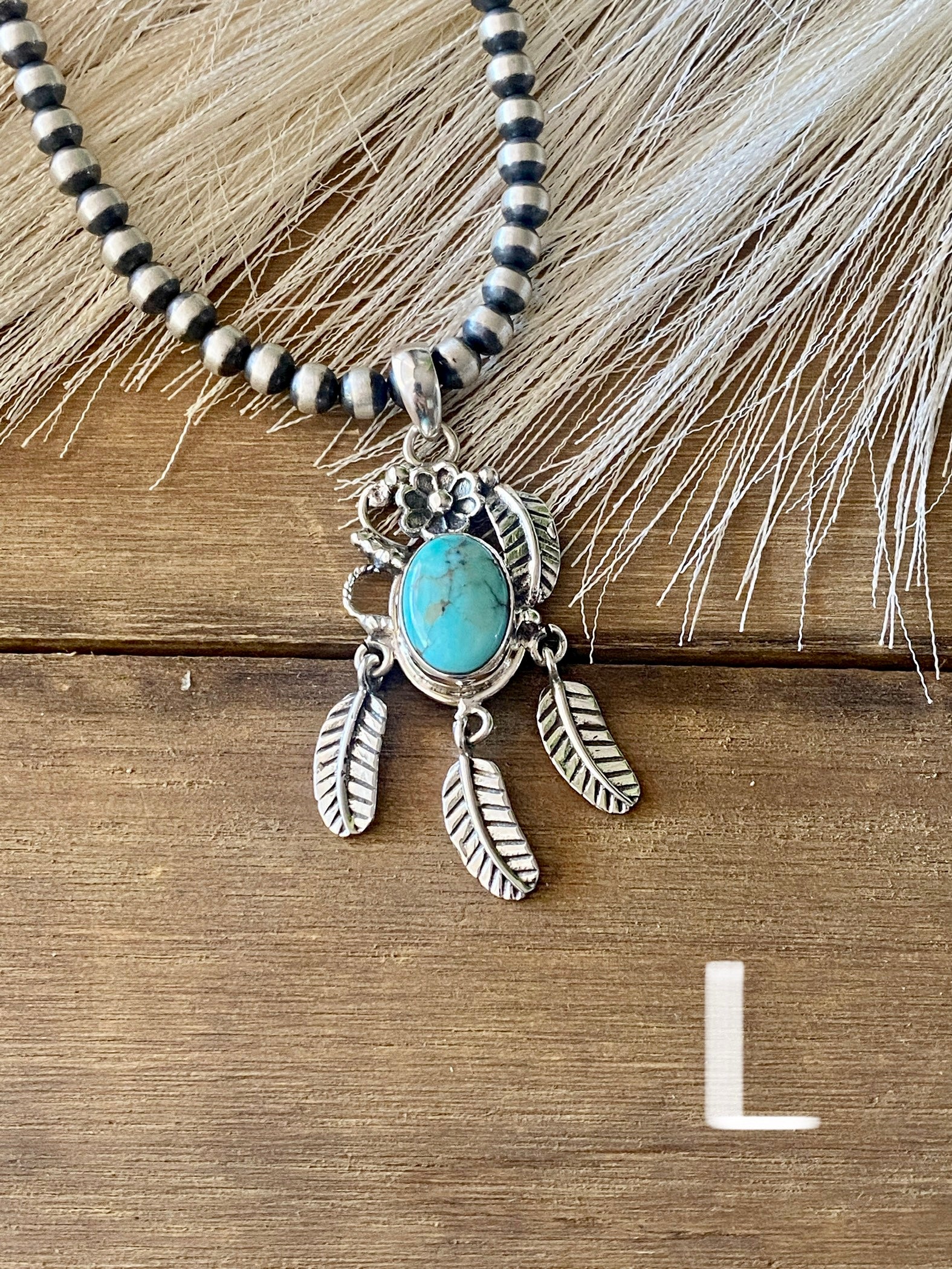 Southwest Handmade Kingman Turquoise & Sterling Silver Feather Pendant