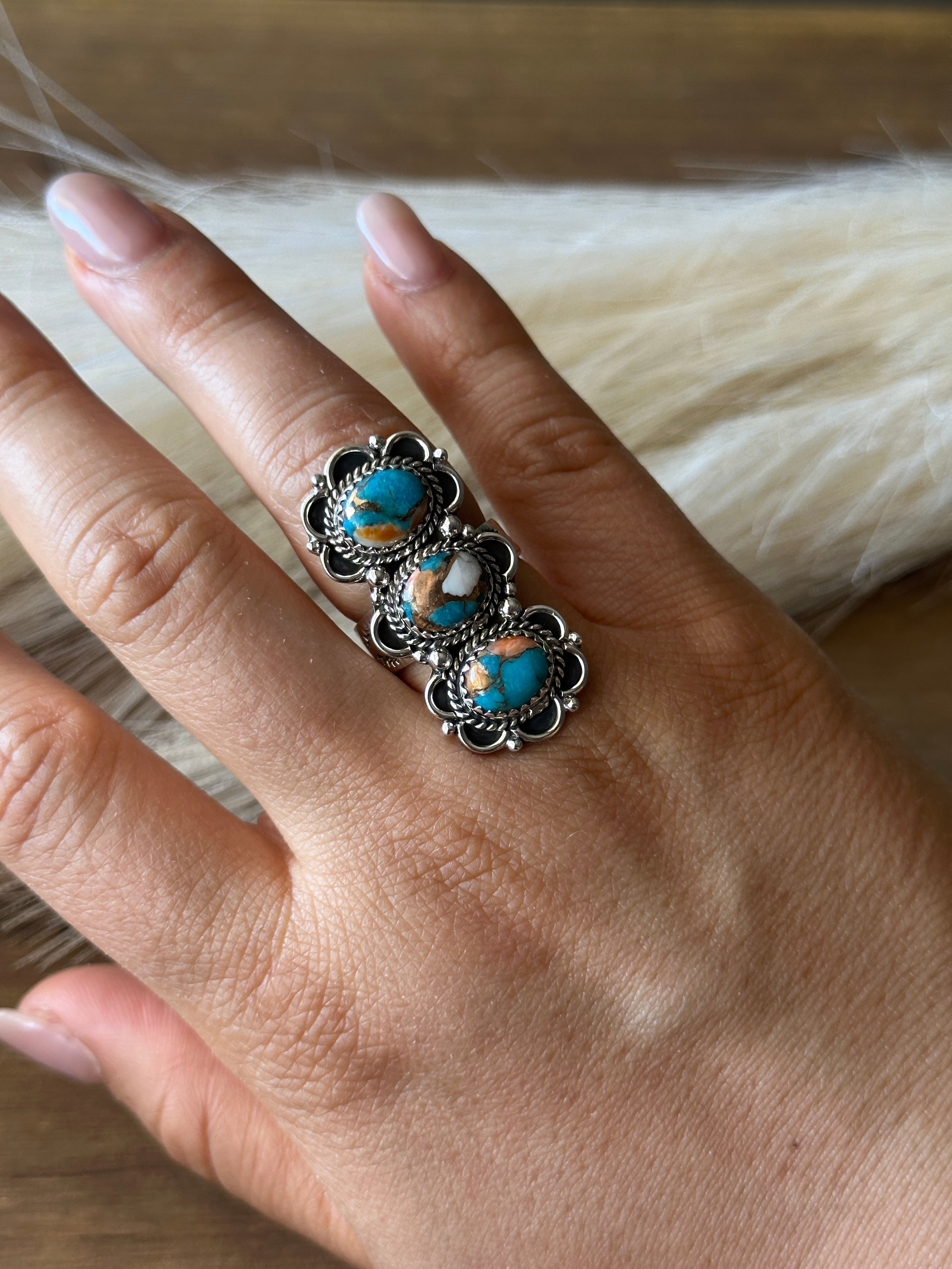 Southwest Handmade Mohave Turquoise & Sterling Silver Adjustable Ring