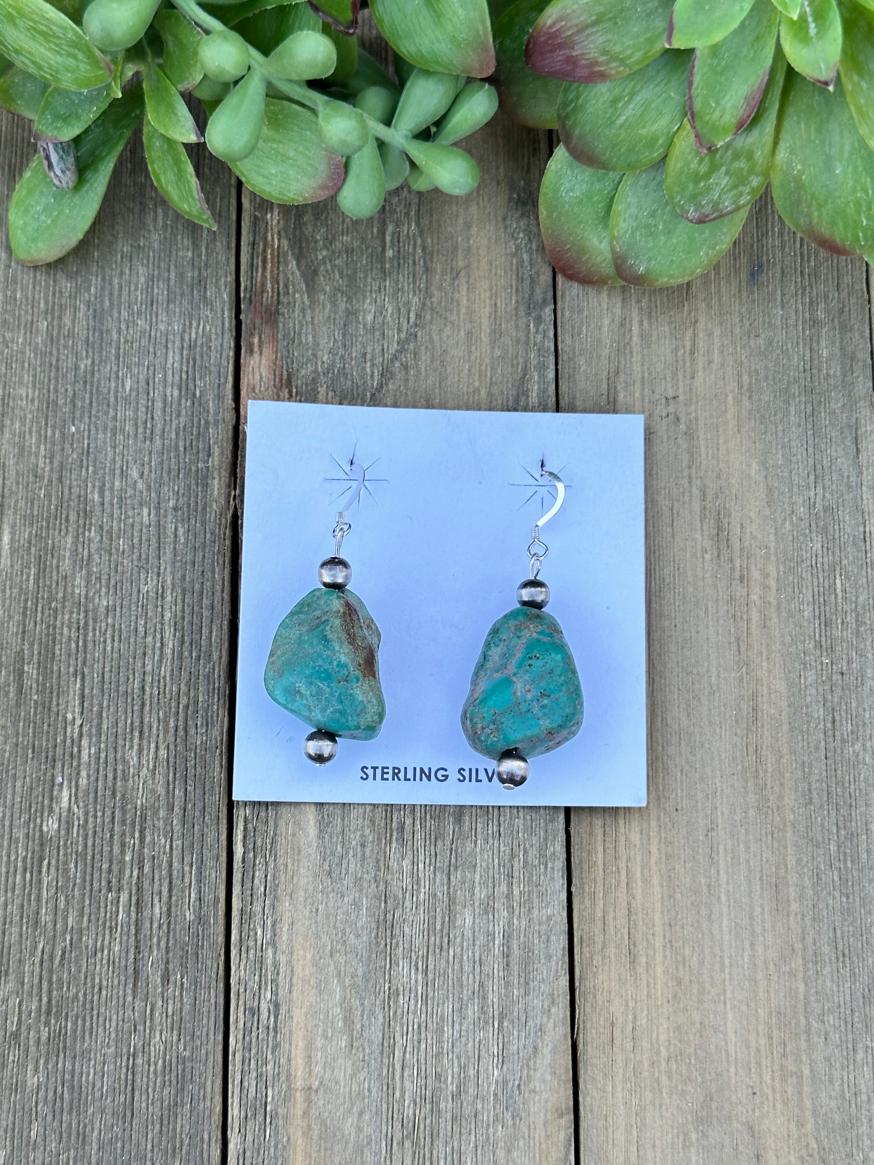 Navajo Made Campitos Turquoise & Sterling Silver Dangle Earrings