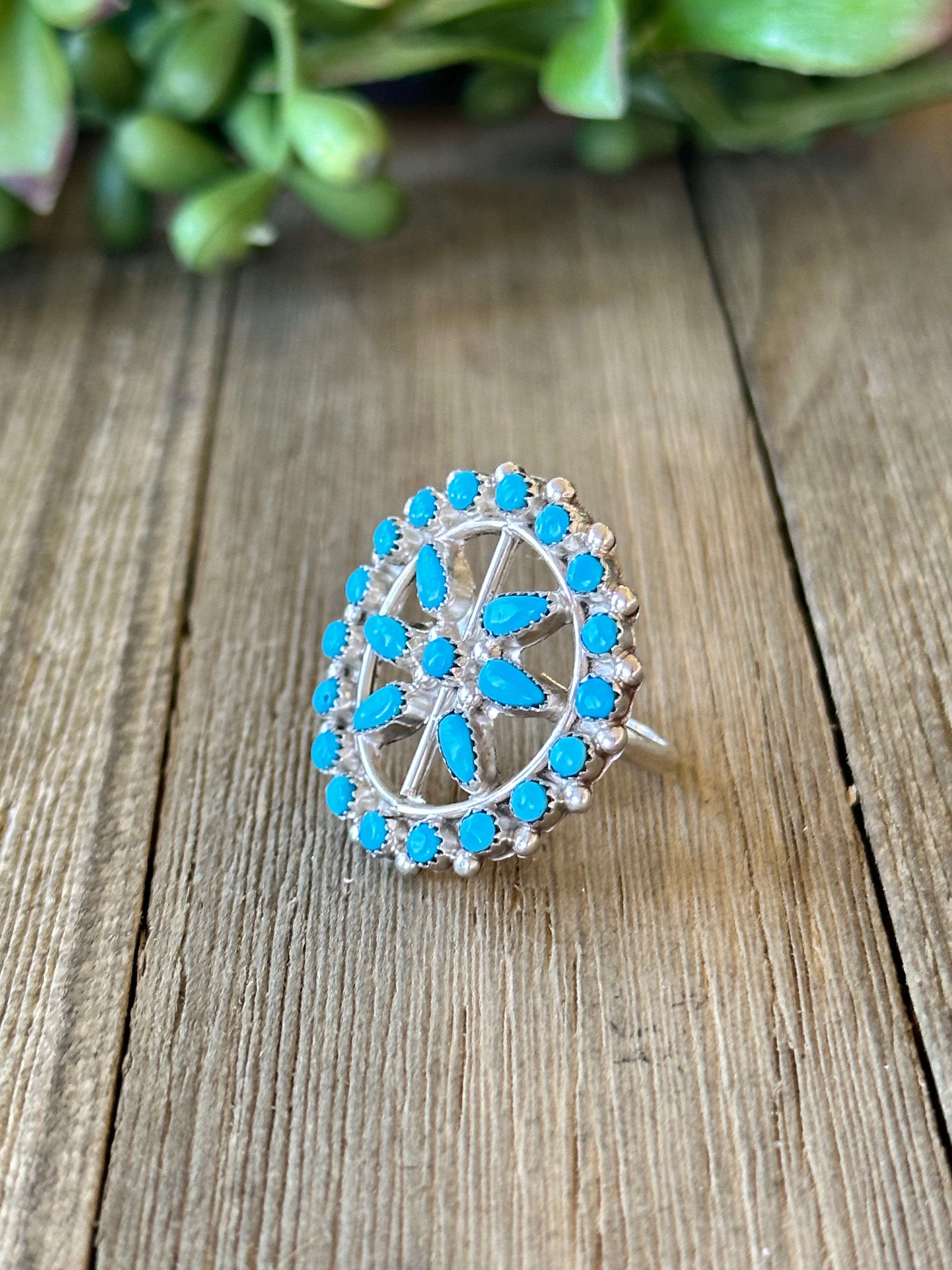 Zuni Made Turquoise Ring & Sterling Silver Ring Size 7.75