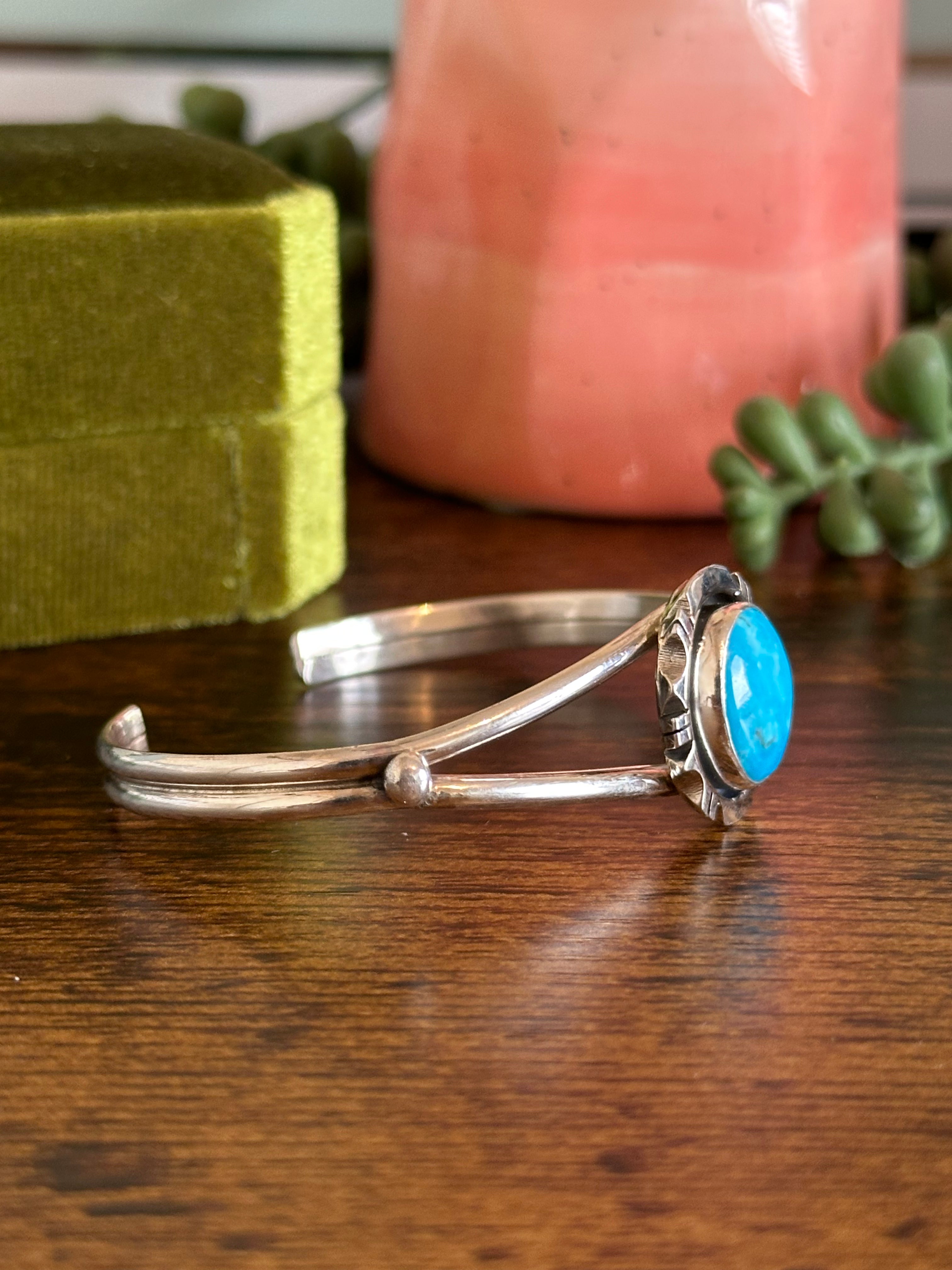 Navajo Made Kingman Turquoise & Sterling Silver Cuff Bracelet