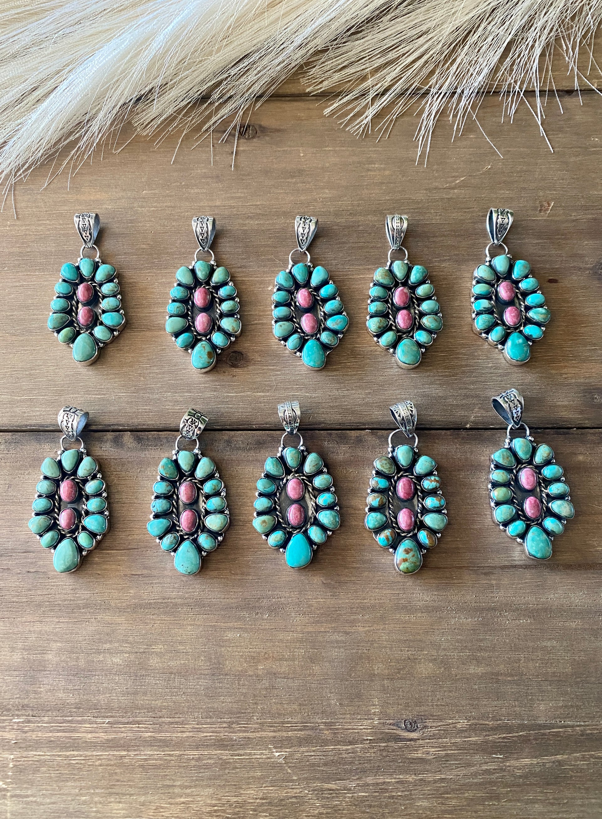 Southwest Handmade Multi Stone & Sterling Silver Cluster Pendant