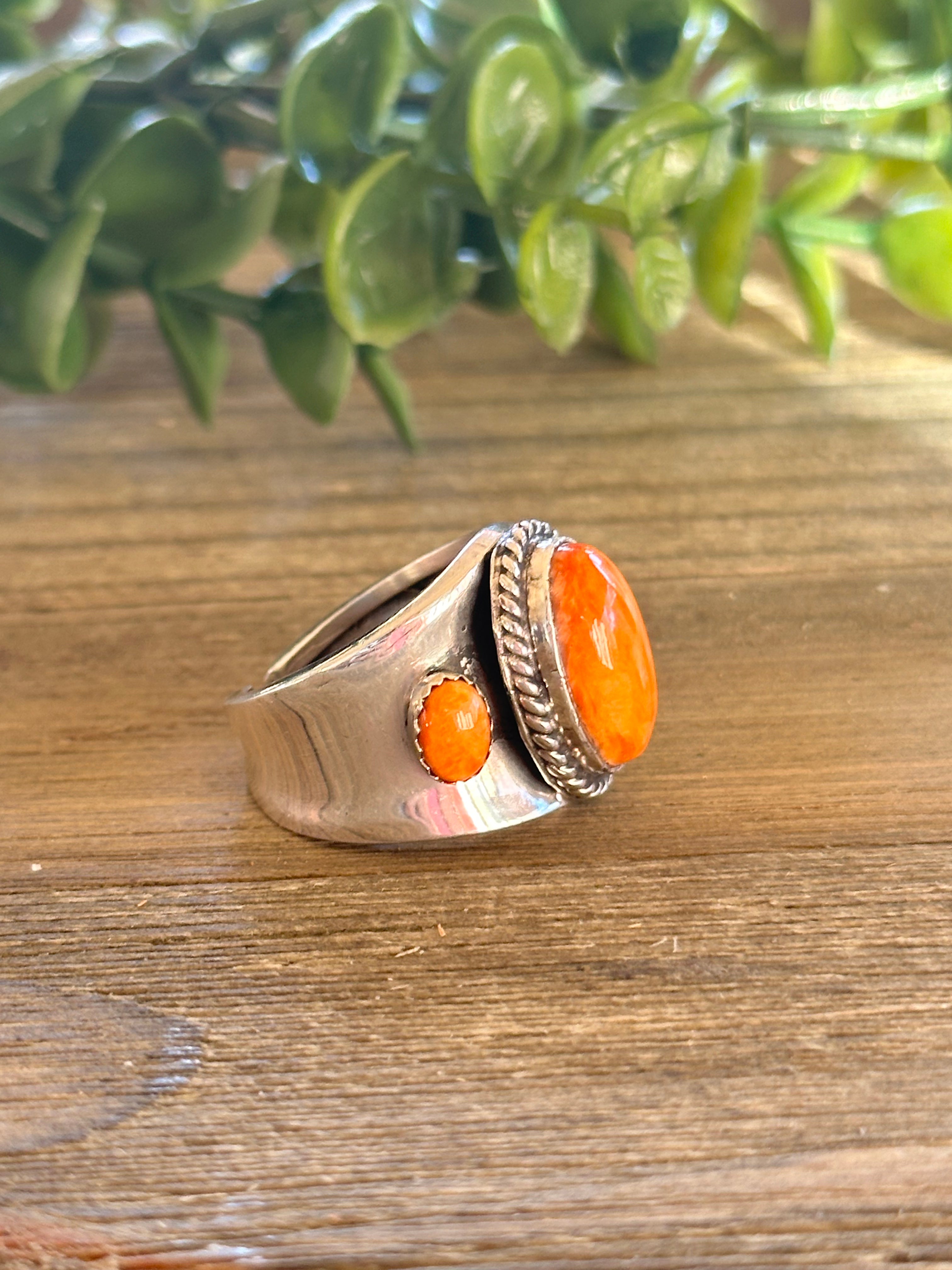 Charles Johnson Spiny Oyster & Sterling Silver Adjustable Ring