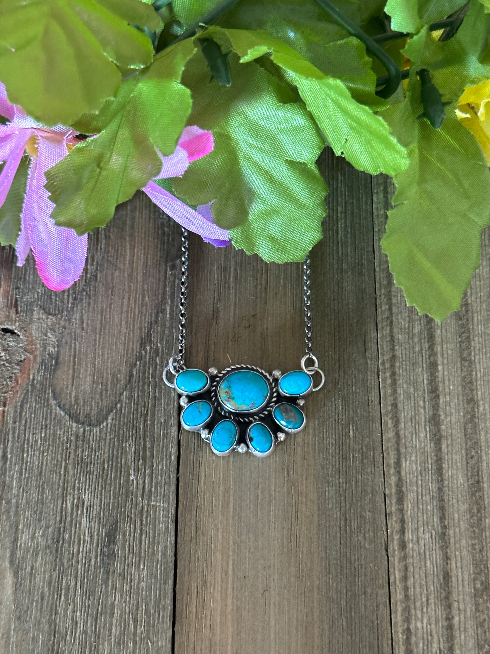 Geraldine James Royston Turquoise & Sterling Silver Cluster Necklace