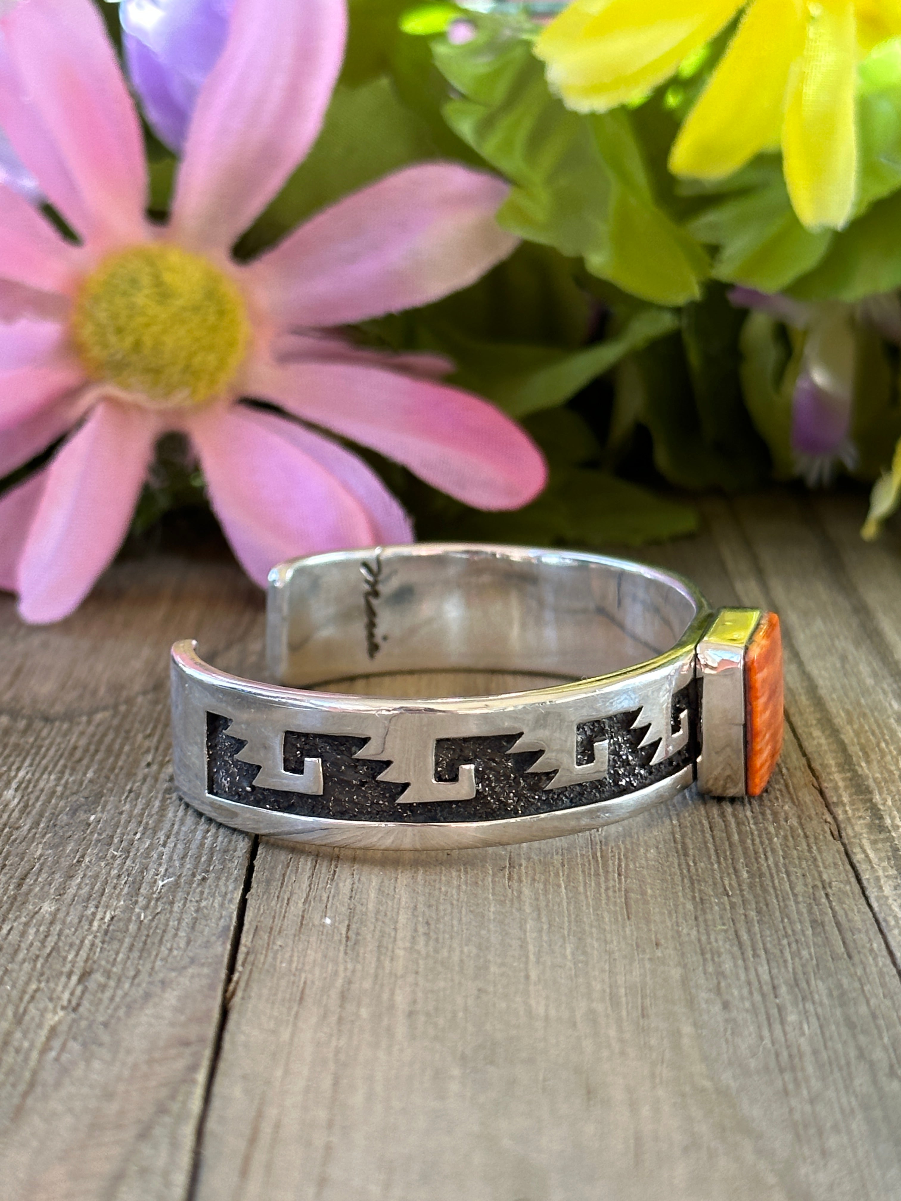 Navajo Made Spiny Oyster & Sterling Silver Cuff Bracelet