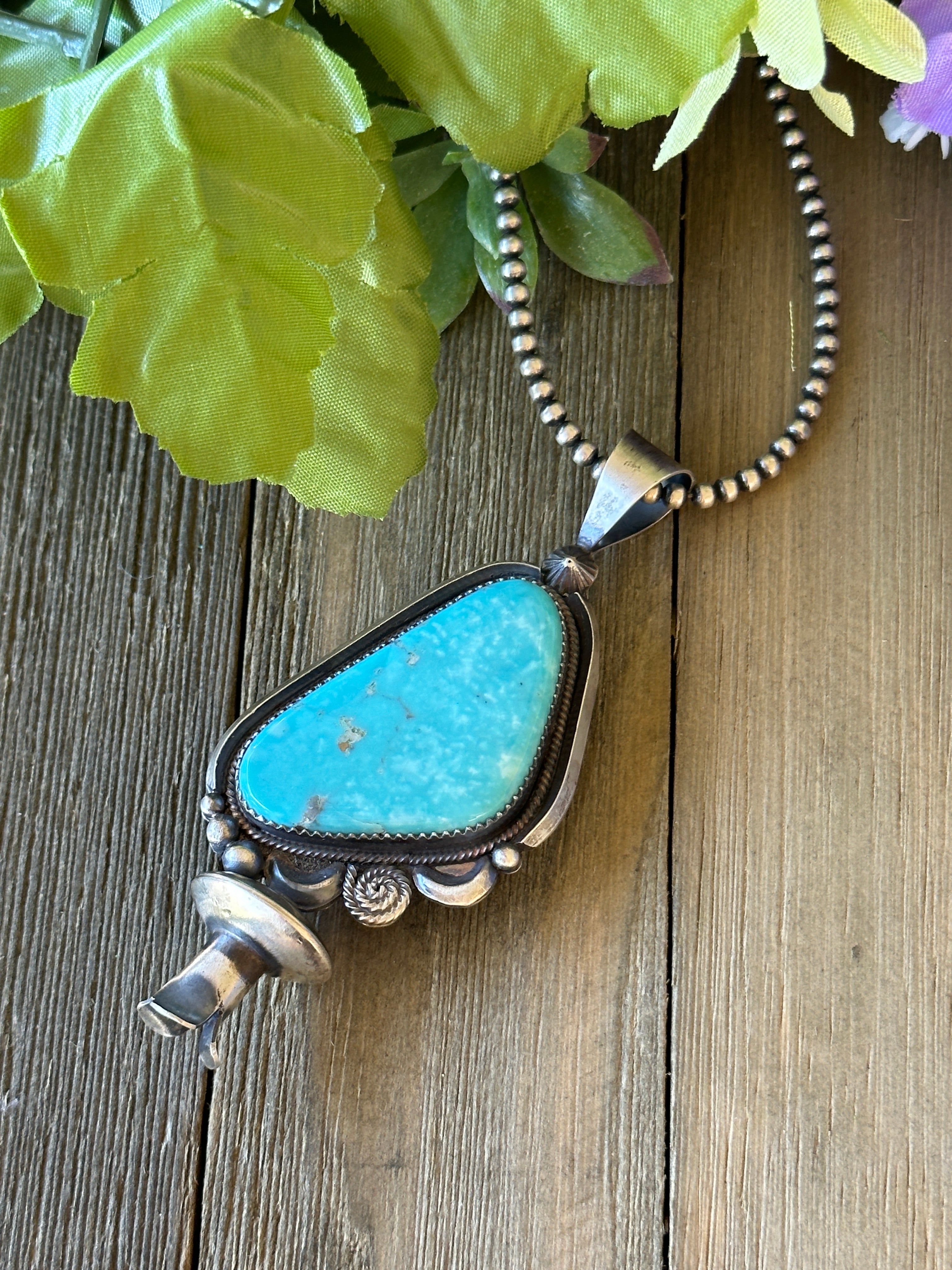 Navajo Made Kingman Turquoise & Sterling Silver Pendant