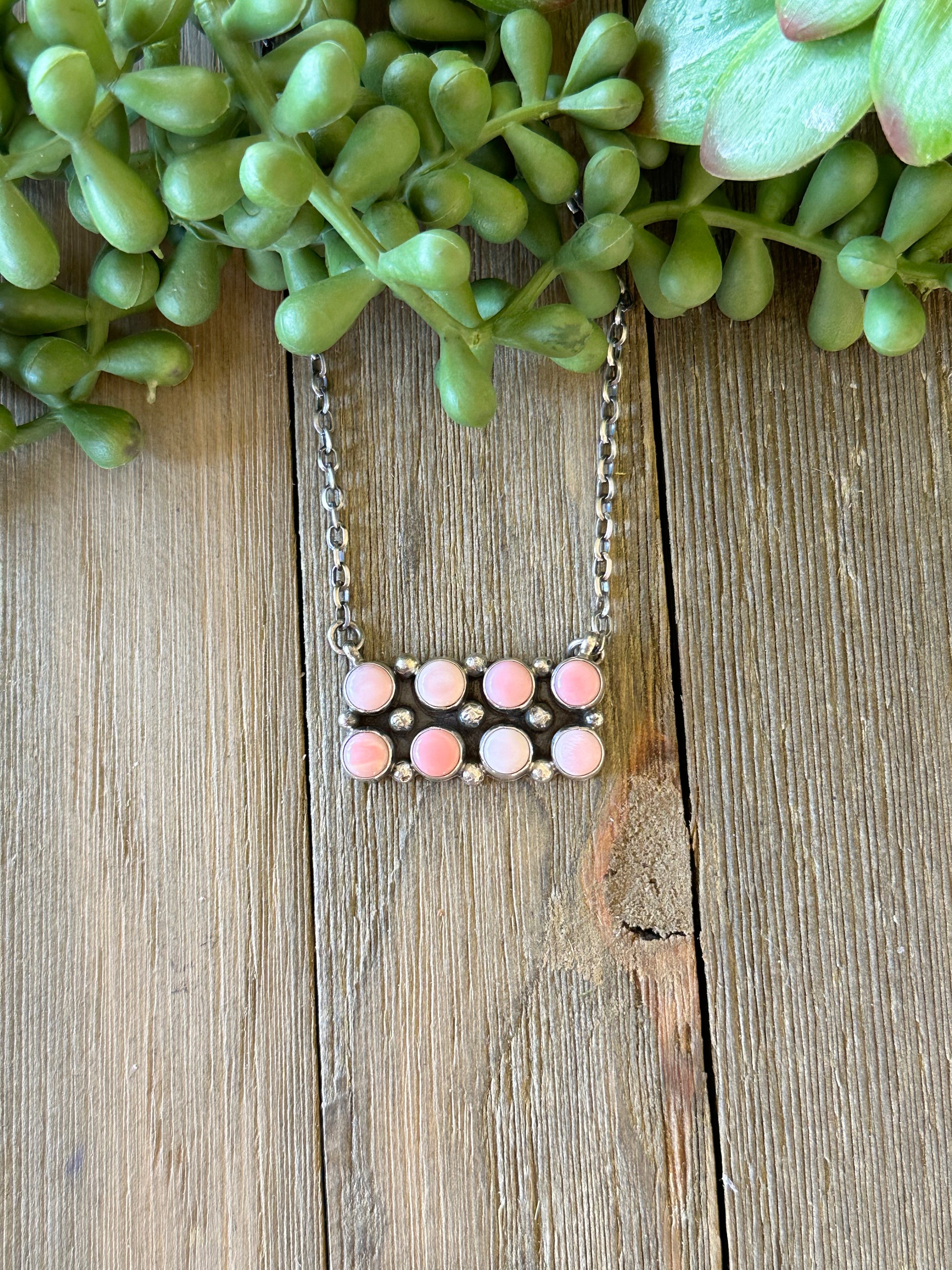 John Begay Pink Conch and Sterling Silver Bar Necklace