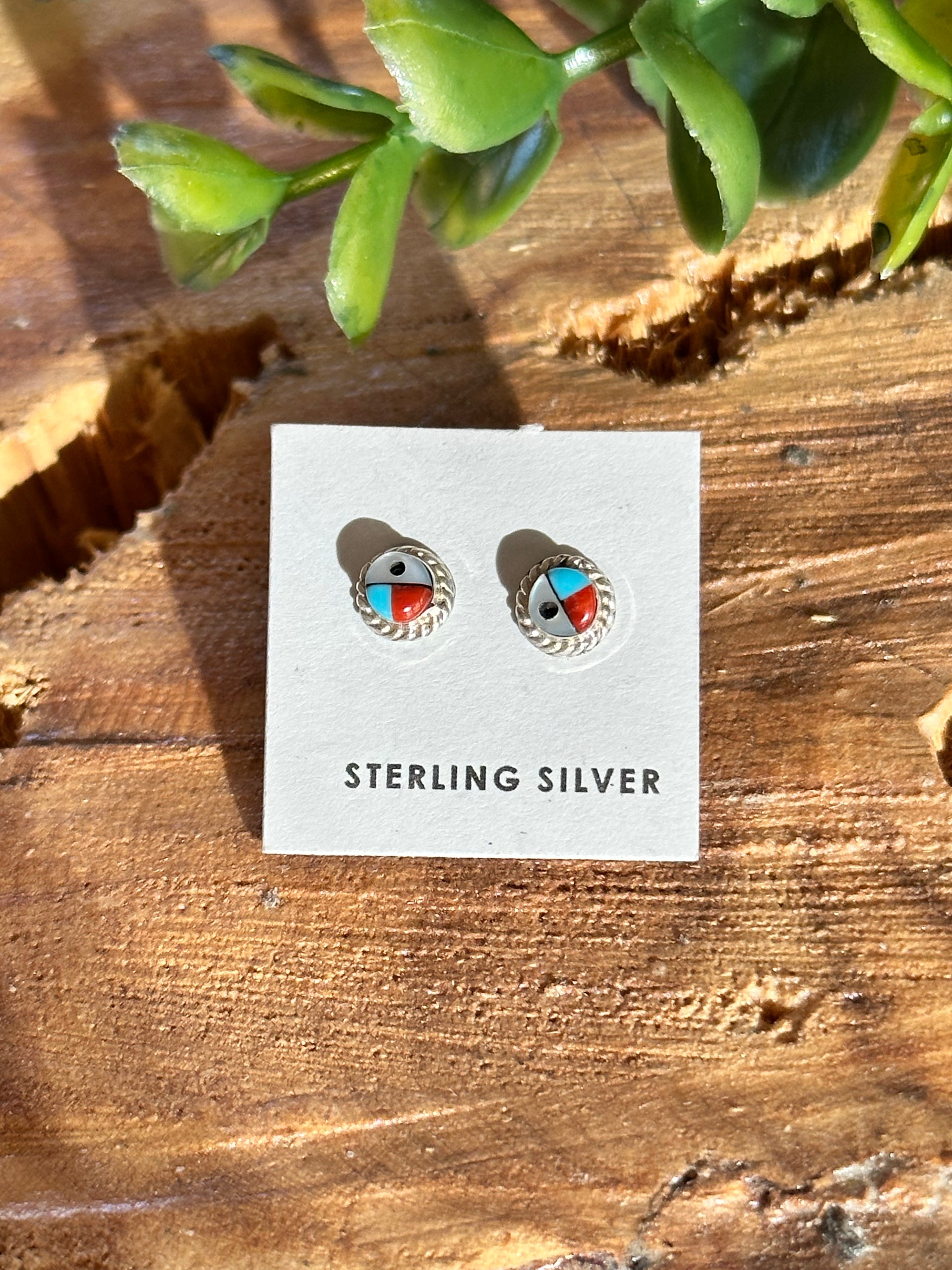 Zuni Handmade Multi Stone & Sterling Silver Post Earrings