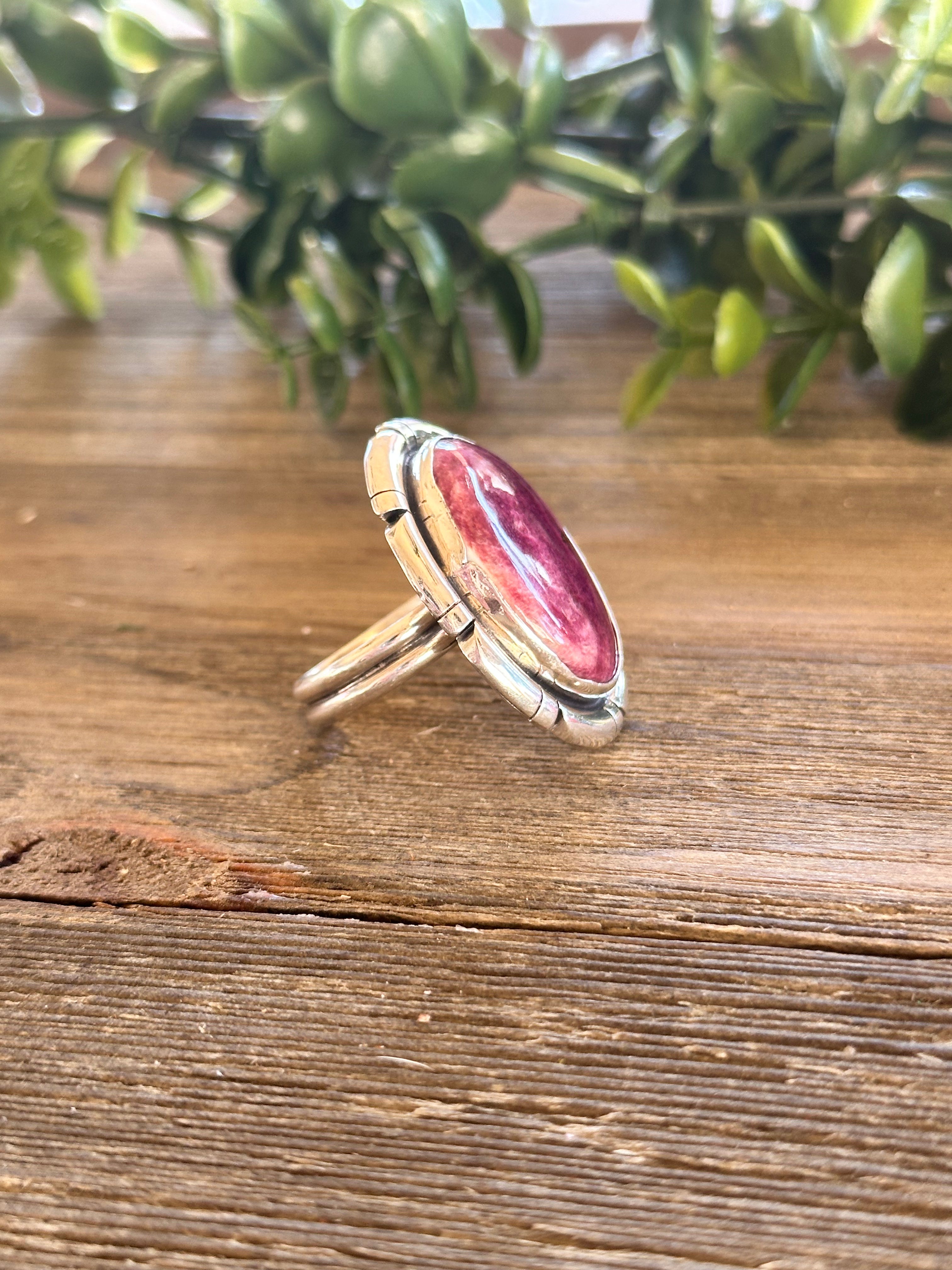 Larry Kay Purple Spiny Oyster & Sterling Silver Adjustable Ring