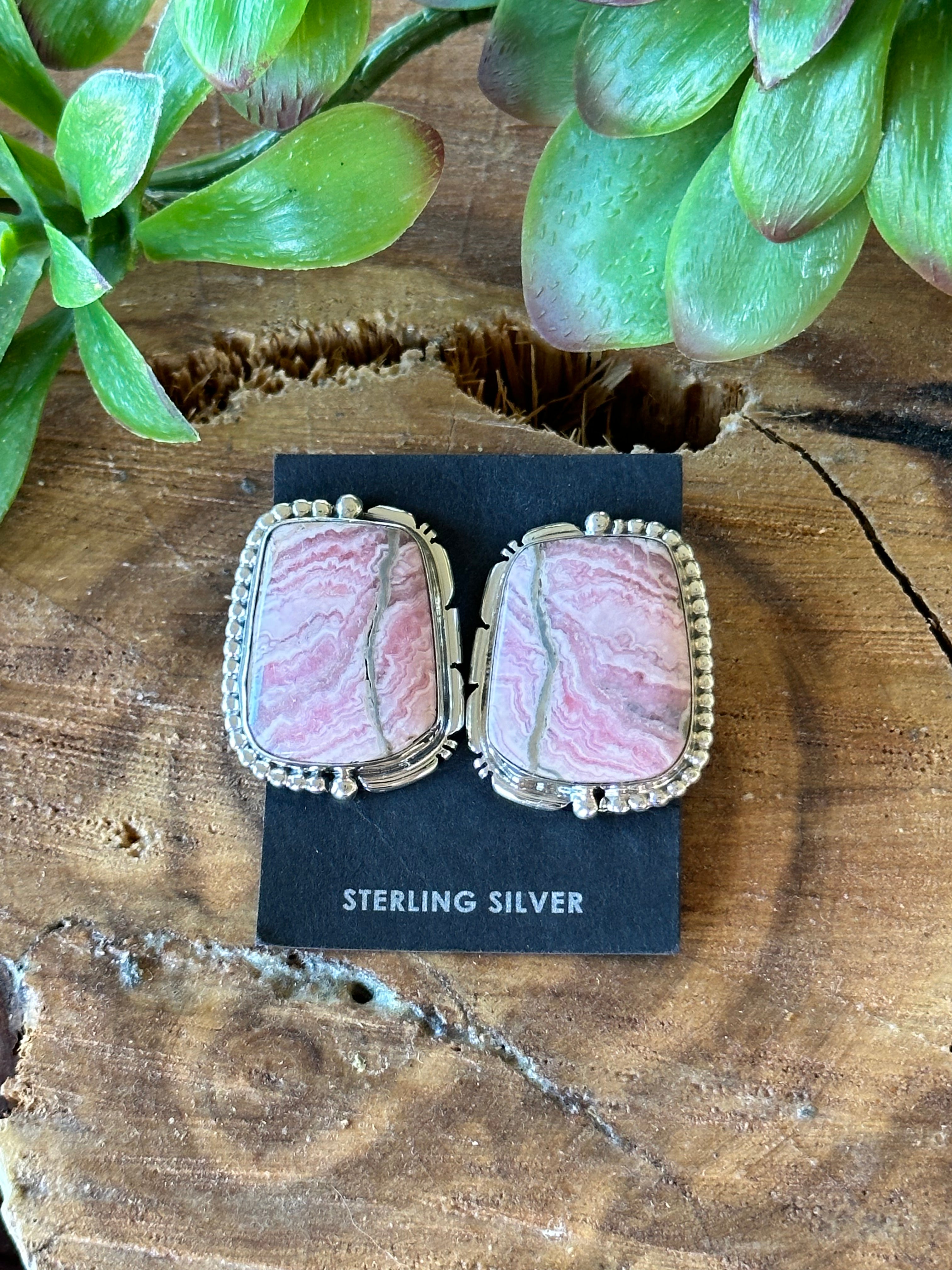 Wydell Billie Rhodochrosite & Sterling Silver Post Dangle Earrings