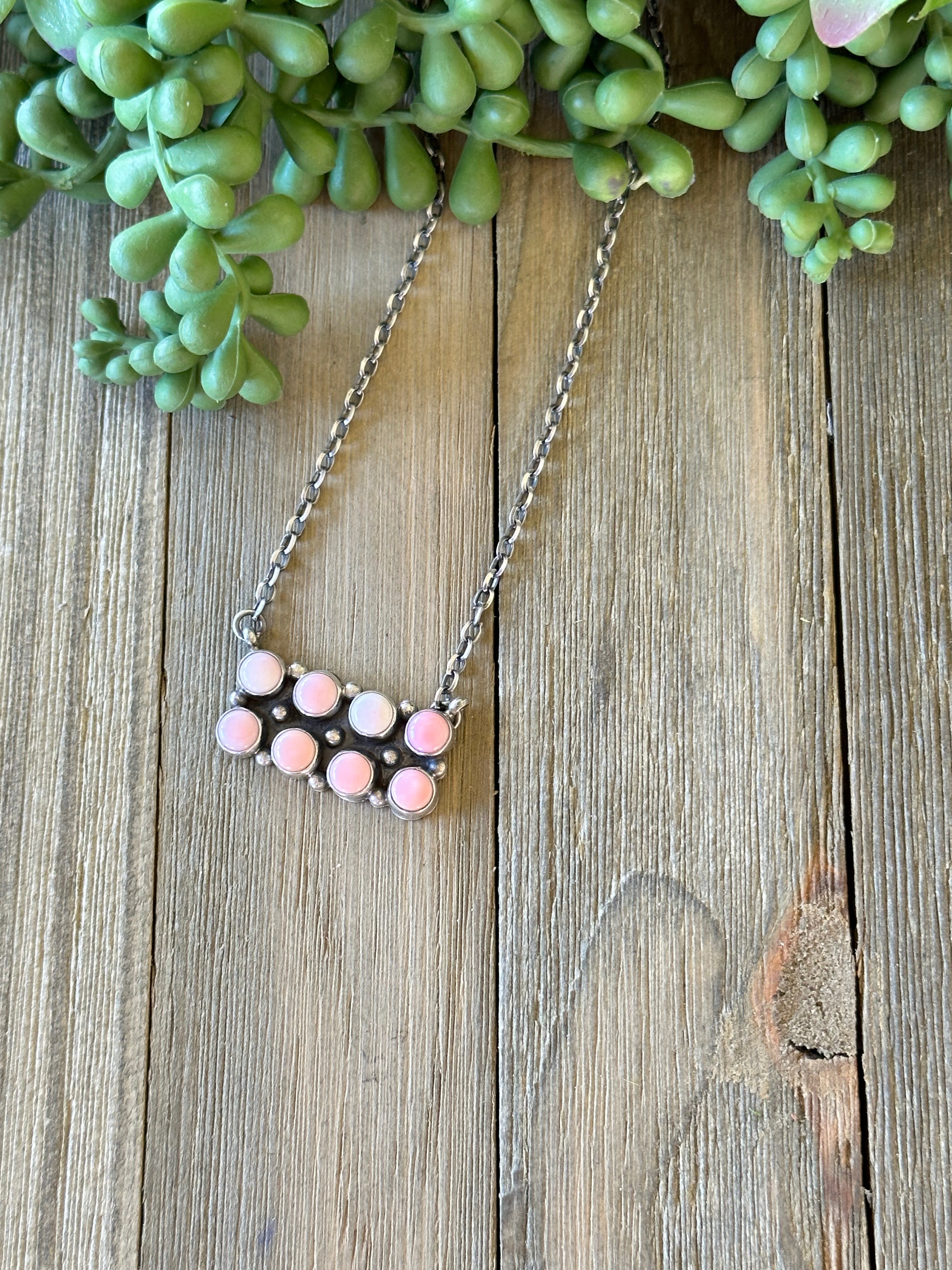 John Begay Pink Conch and Sterling Silver Bar Necklace Set