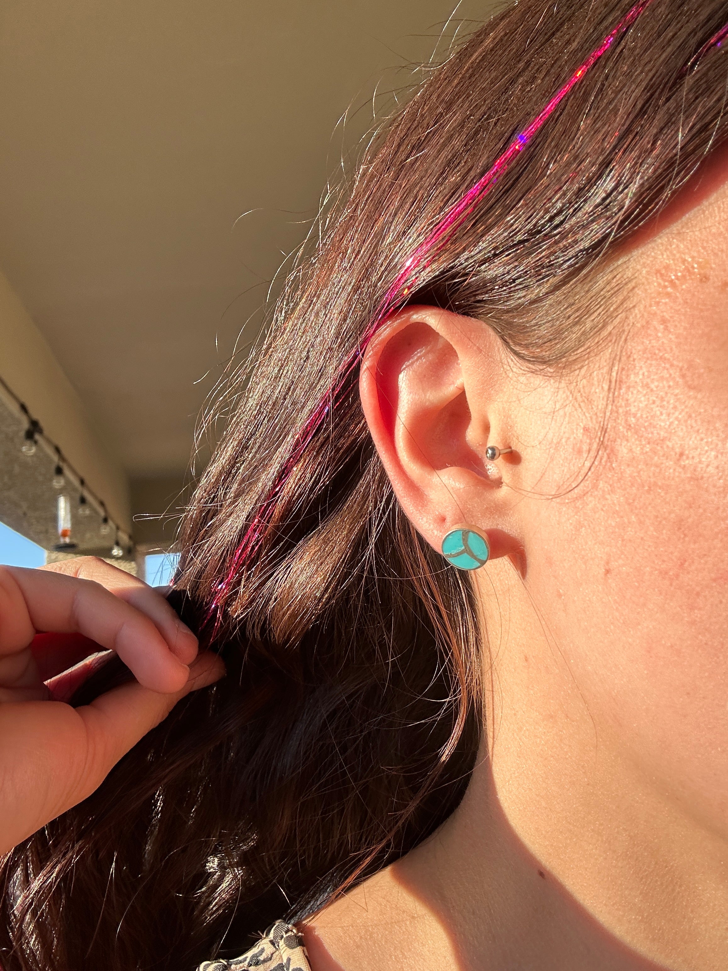 Navajo Made Turquoise & Sterling Silver Post Inlay Earrings