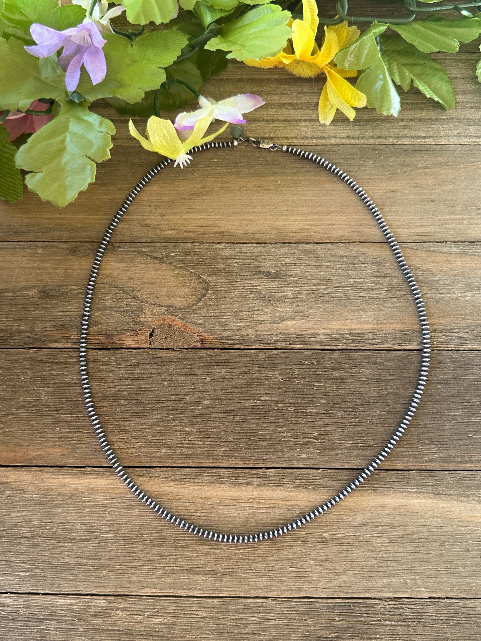 Navajo Strung Sterling Silver 3 MM Saucer Pearl Necklace