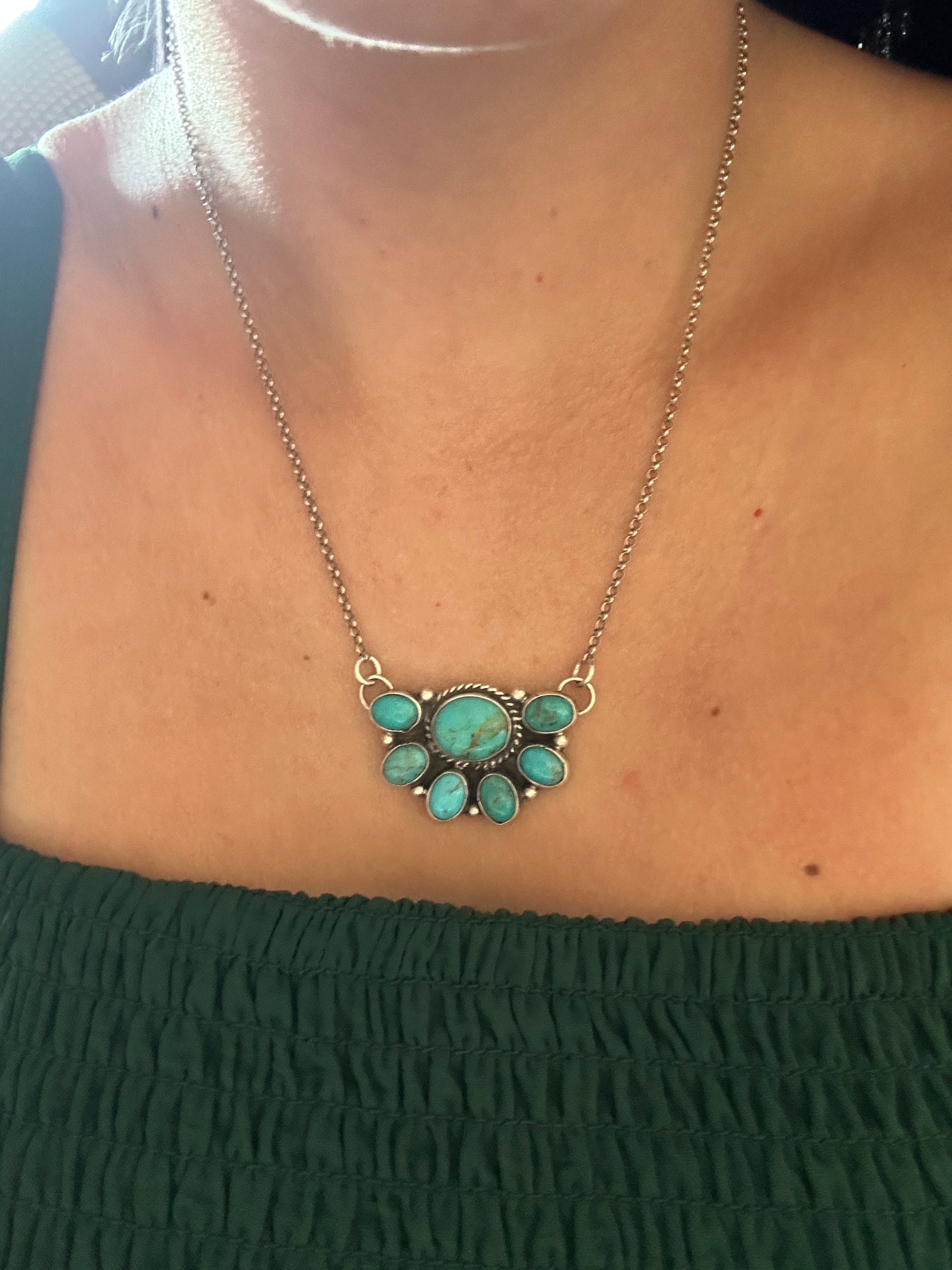 Geradline James Royston Turquoise & Sterling Silver Cluster Necklace