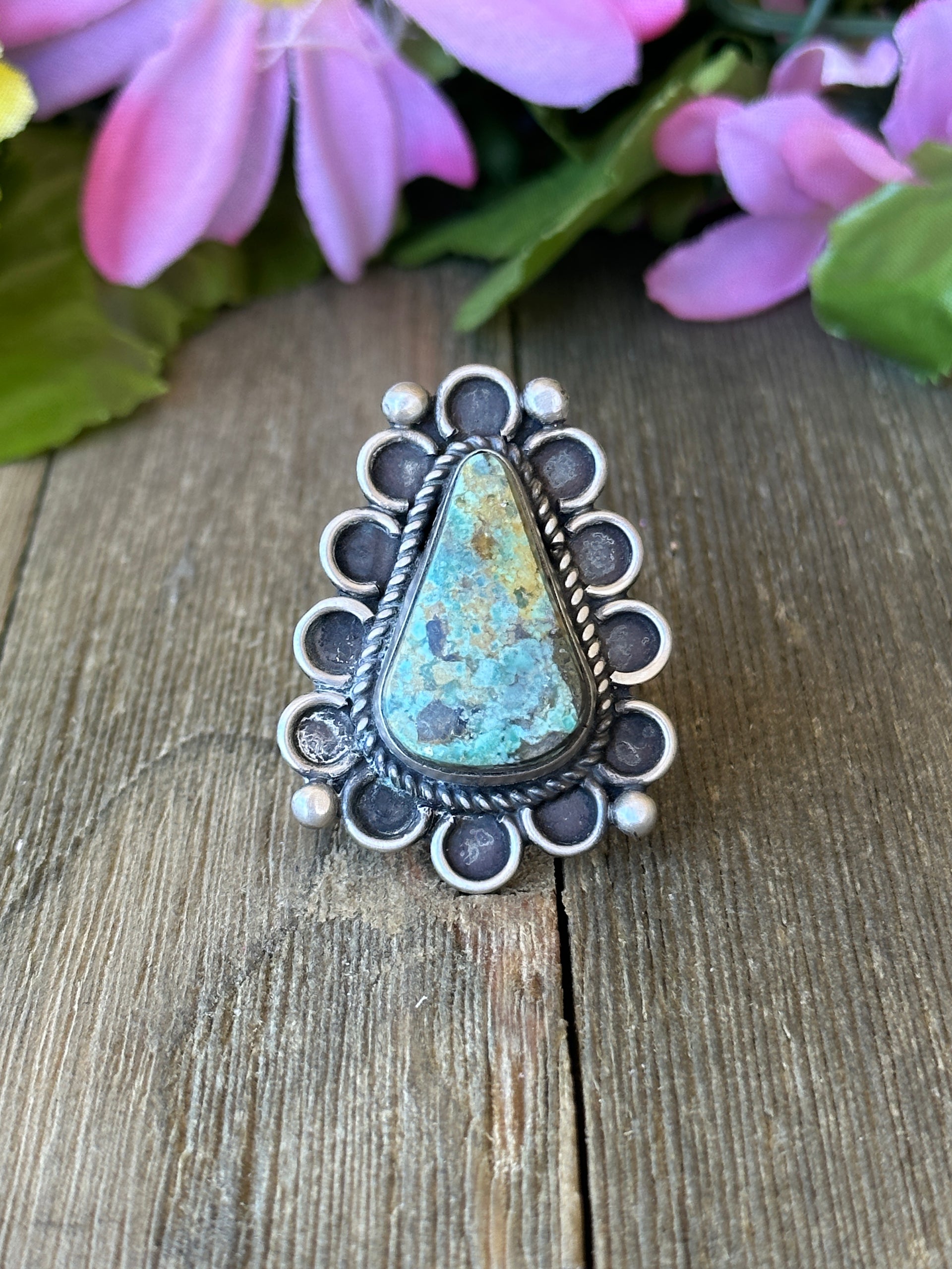 Alex Sanchez Sonoran Gold Turquoise & Sterling Silver Adjustable Ring