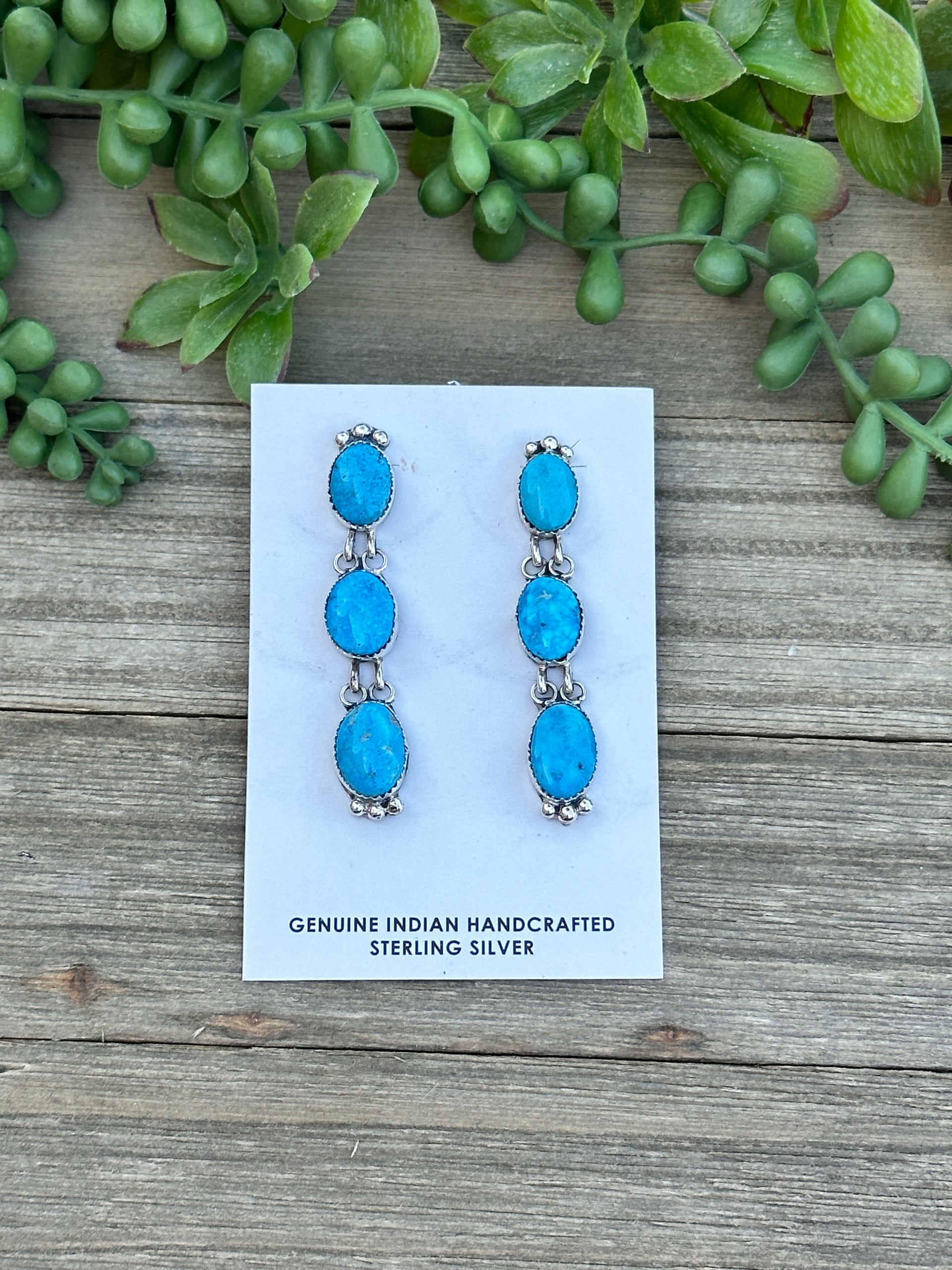 Jimmy Nelson Kingman Turquoise & Sterling Silver Post Dangle Earrings