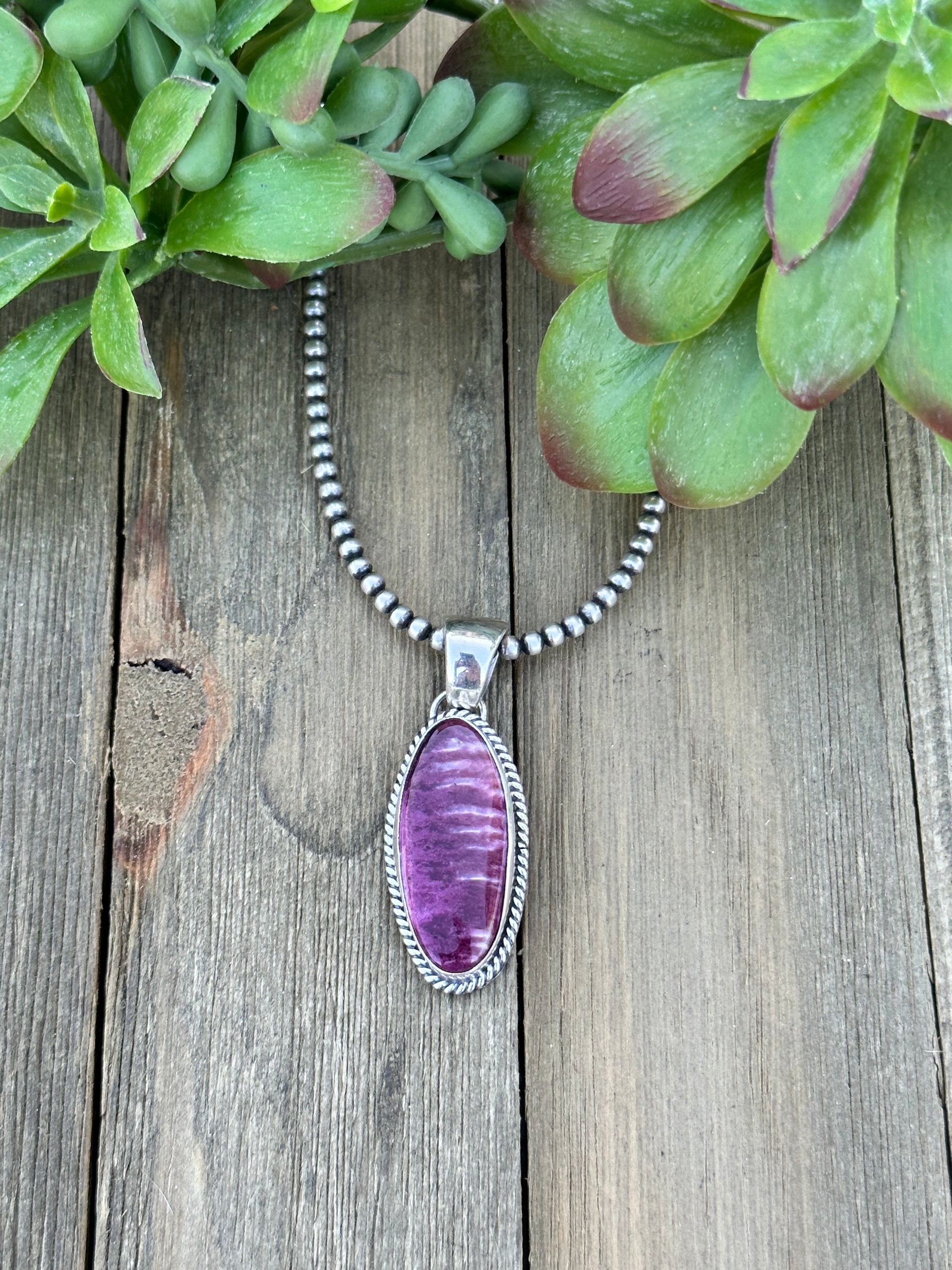 Navajo Made Purple Spiny Oyster & Sterling Silver Pendant