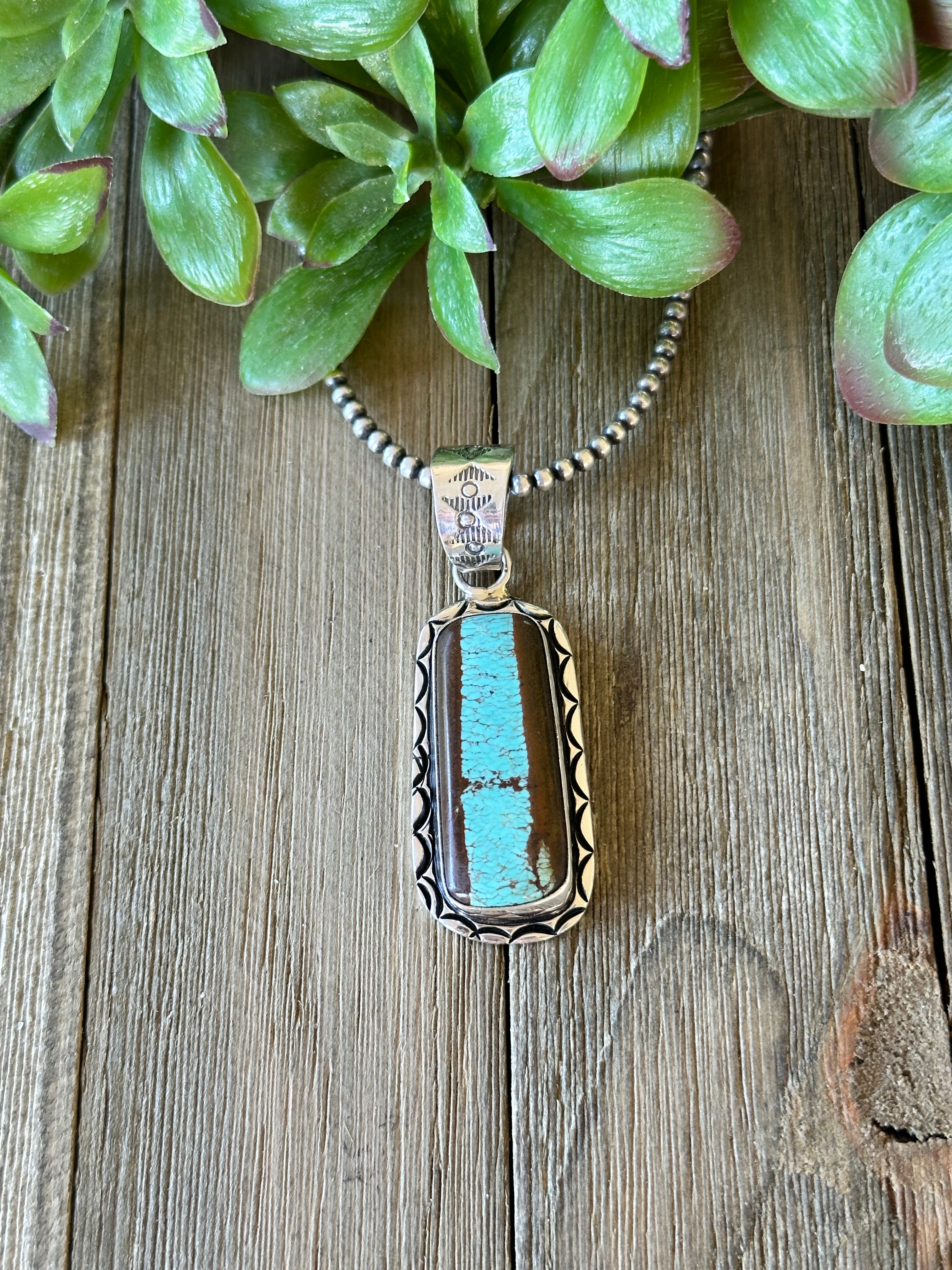 Navajo Made #8 Turquoise & Sterling Silver Pendant