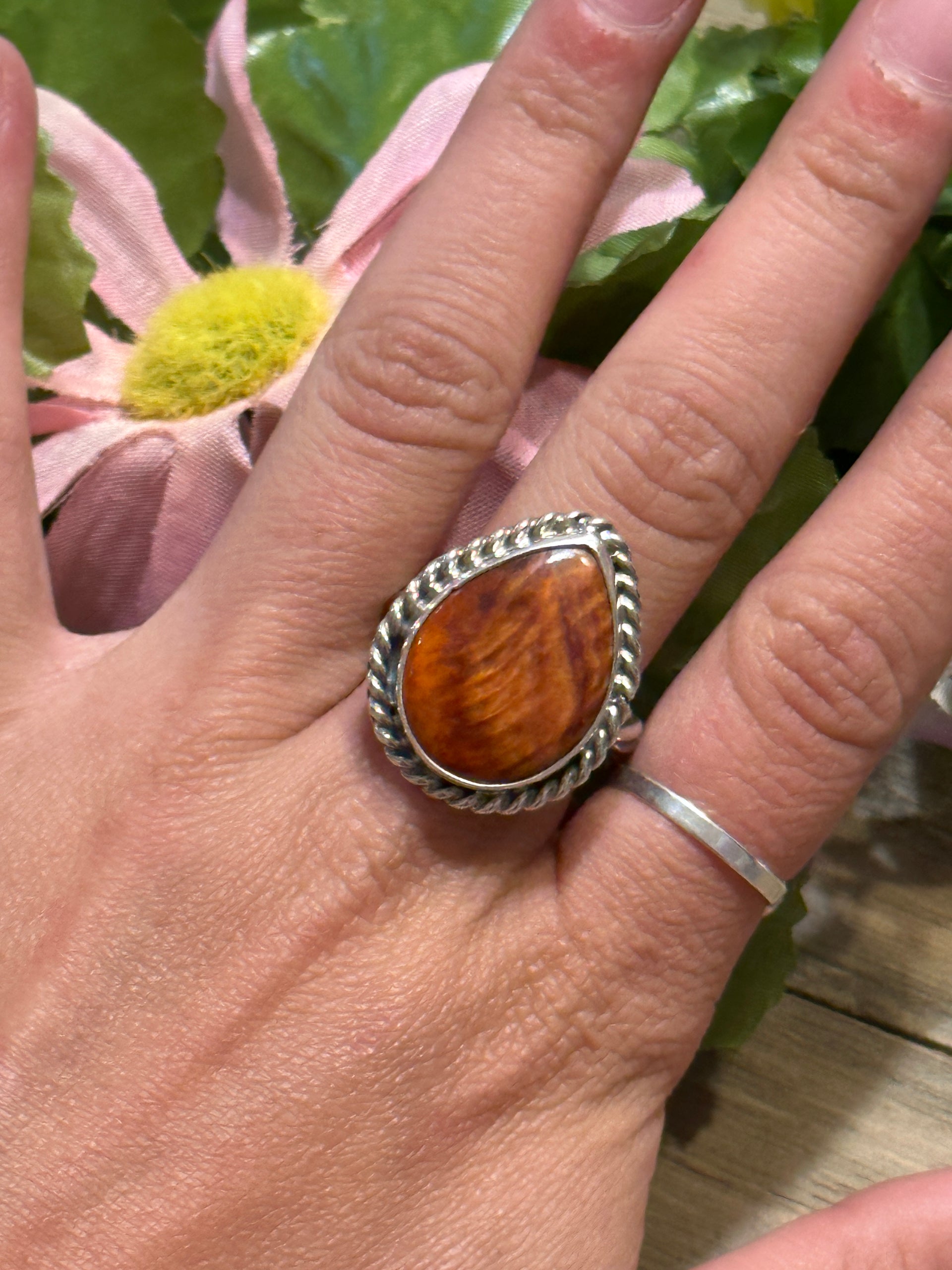 Navajo Made Spiny Oyster & Sterling Silver Ring Size 6