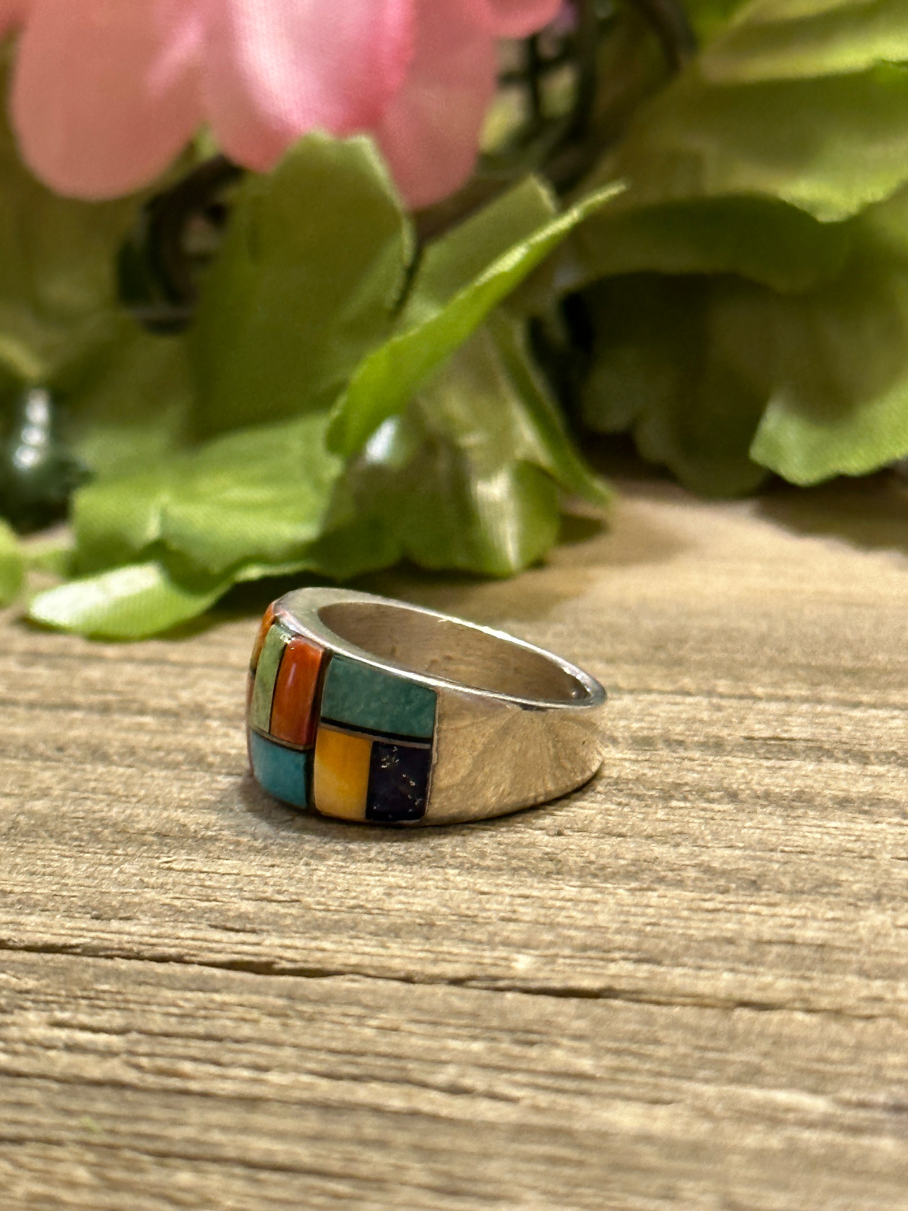 Navajo Made Multi Stone & Sterling Silver Ring Size 5