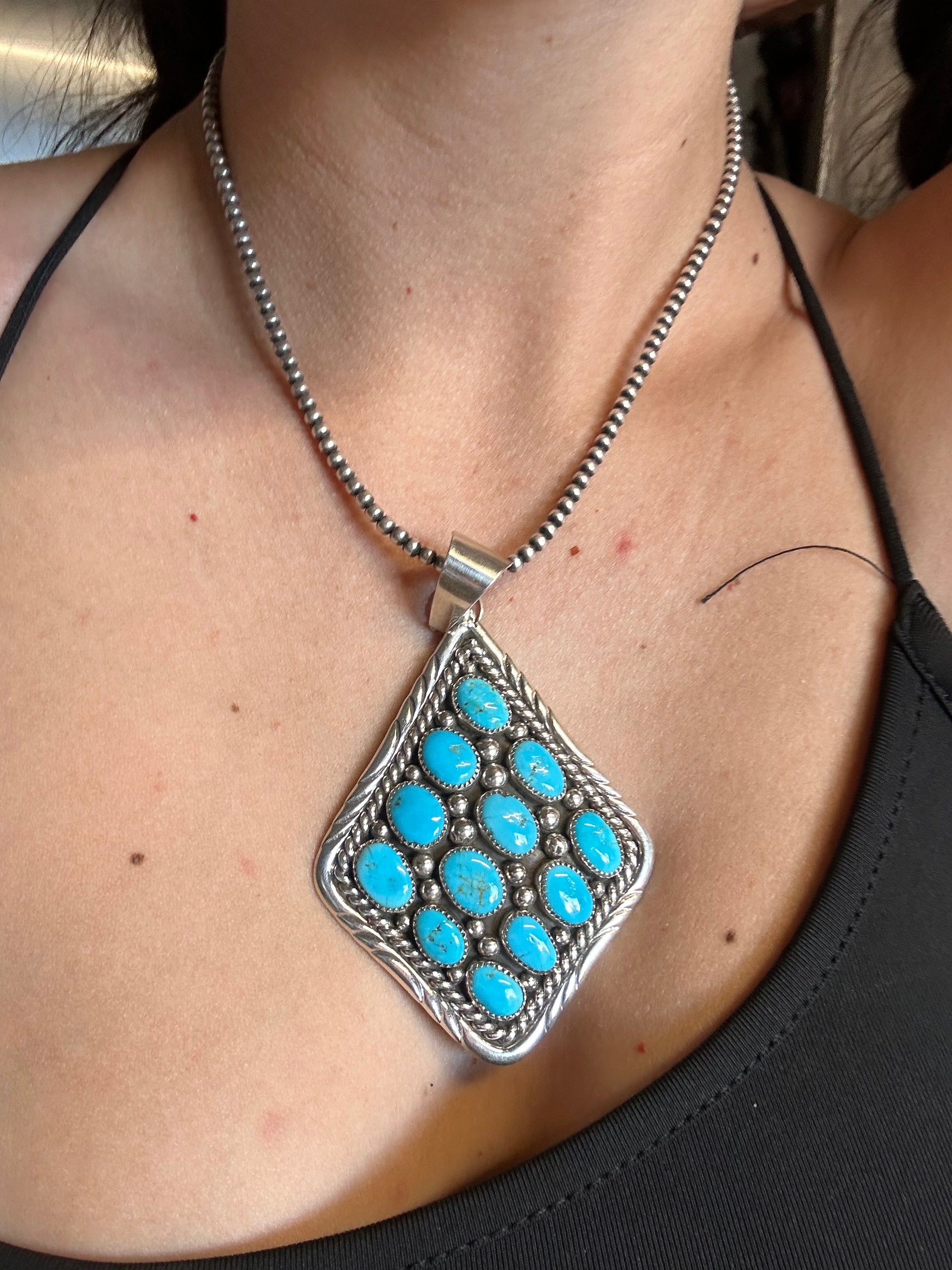 Navajo Made Kingman Turquoise & Sterling Silver Pendant