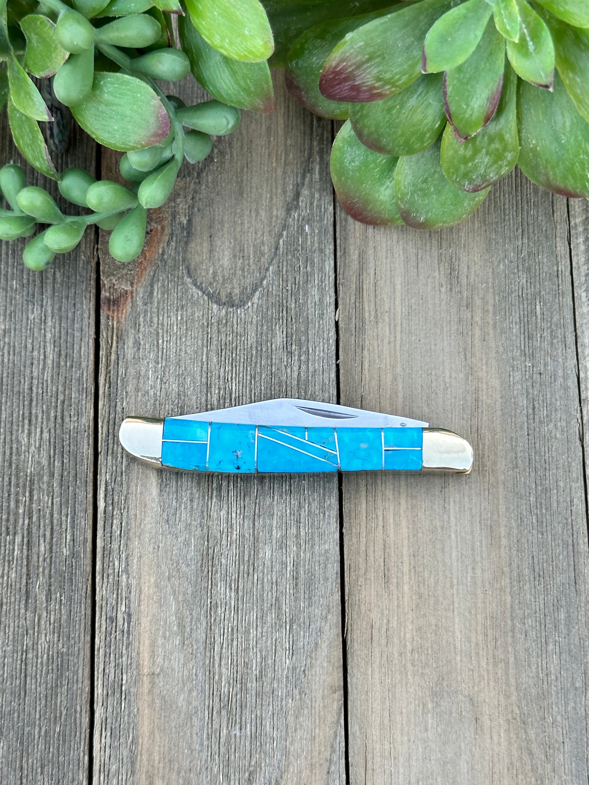 Southwest Made Kingman Turquoise Inlay & Sterling Silver Knife