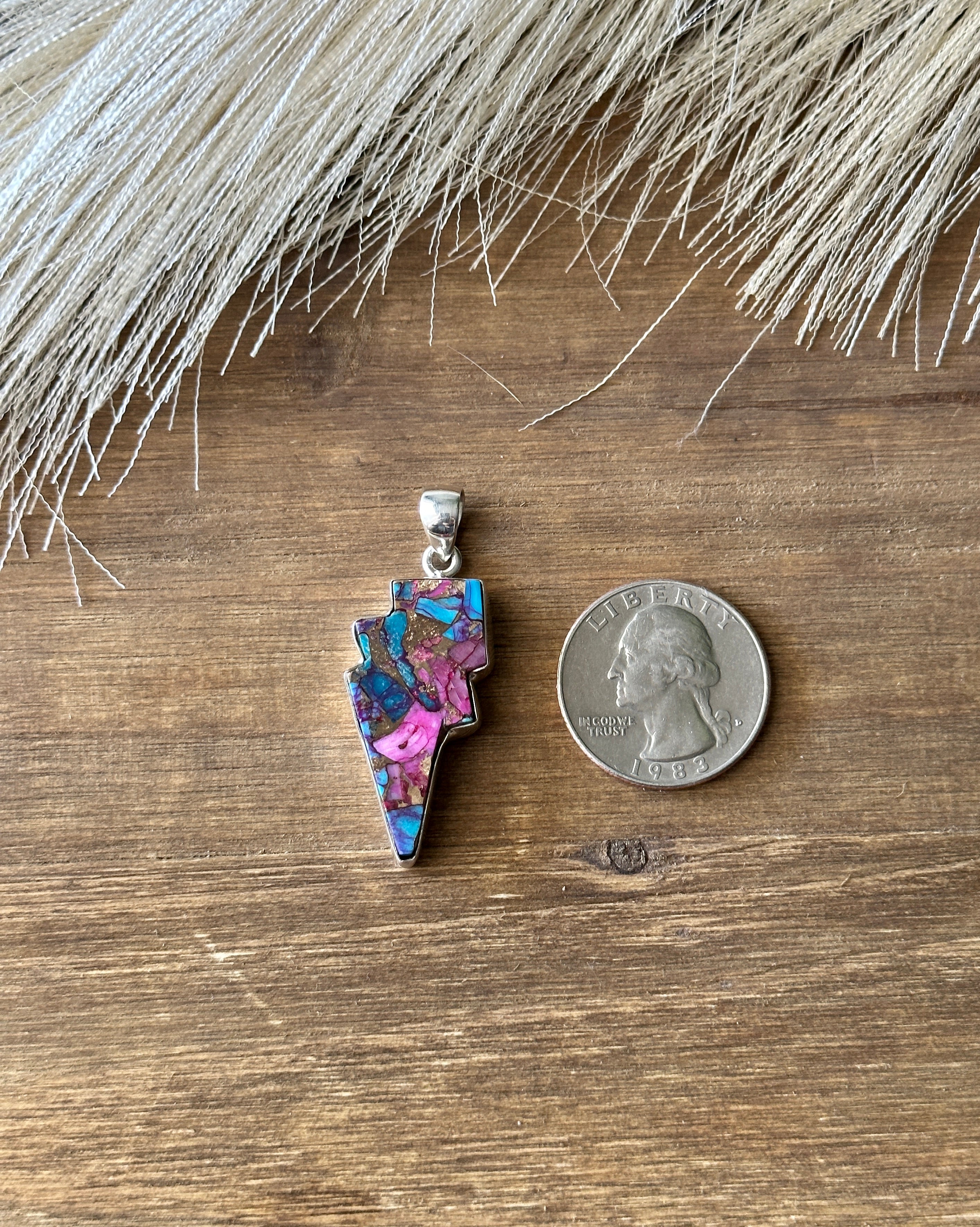 Southwest Handmade Mohave Turquoise & Sterling Silver Lightning Bolt Pendant