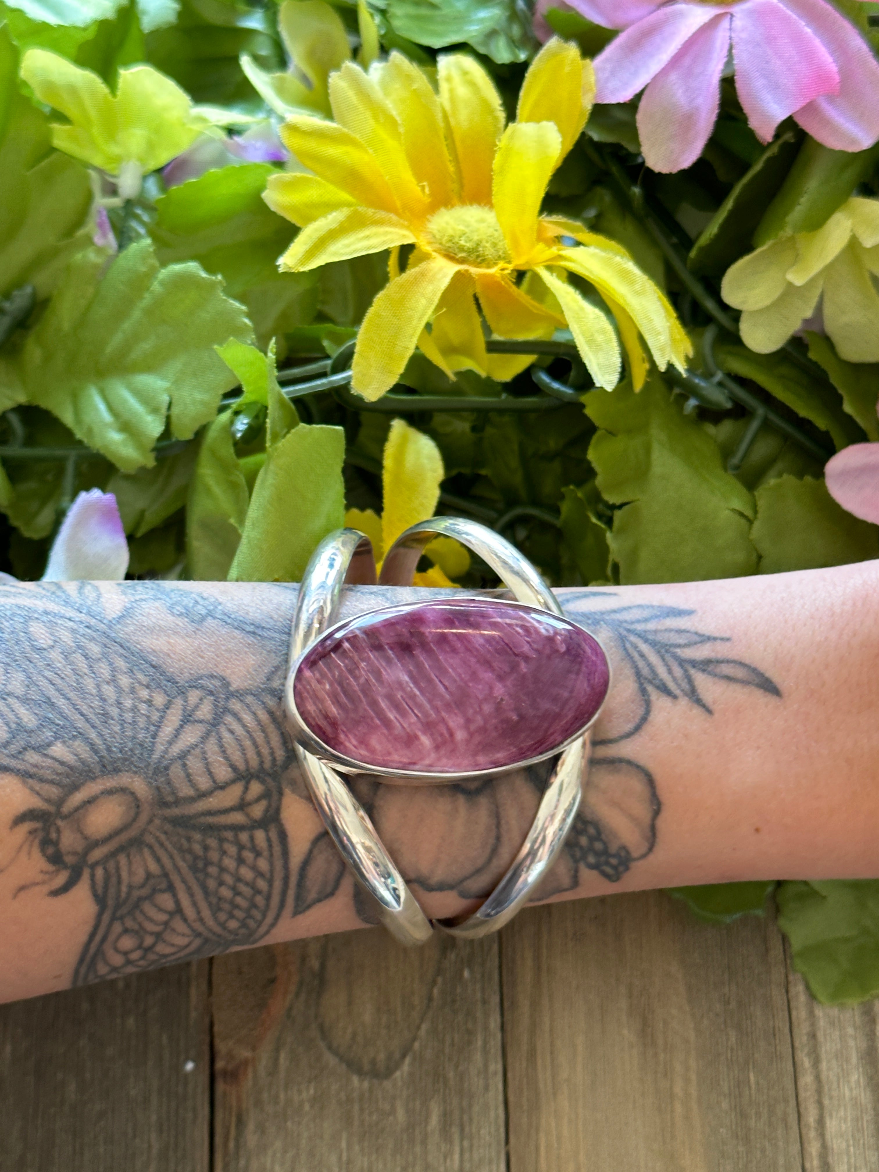 Navajo Made Purple Spiny Oyster & Sterling Silver Cuff Bracelet