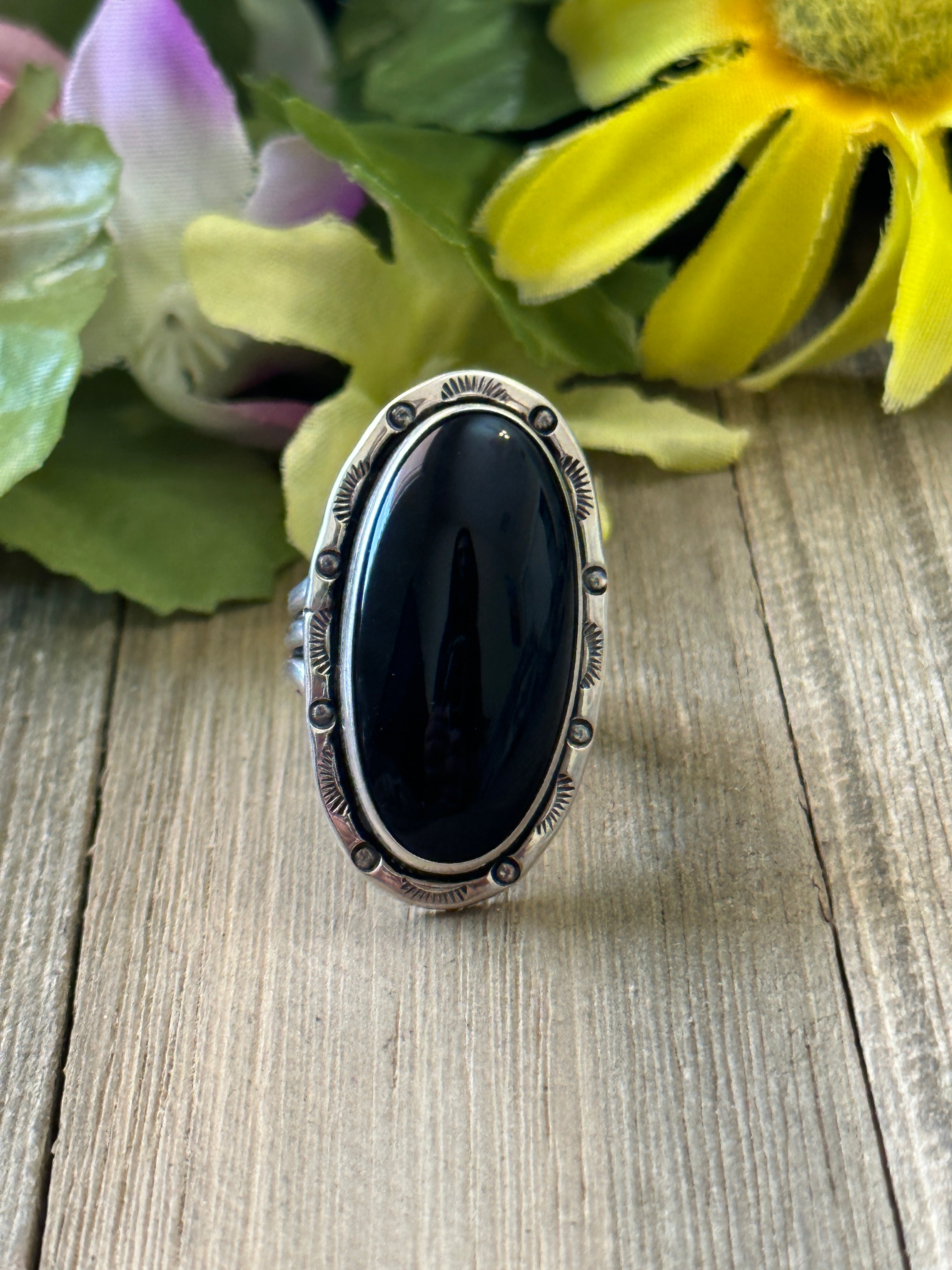 Navajo Made Onyx & Sterling Silver Ring