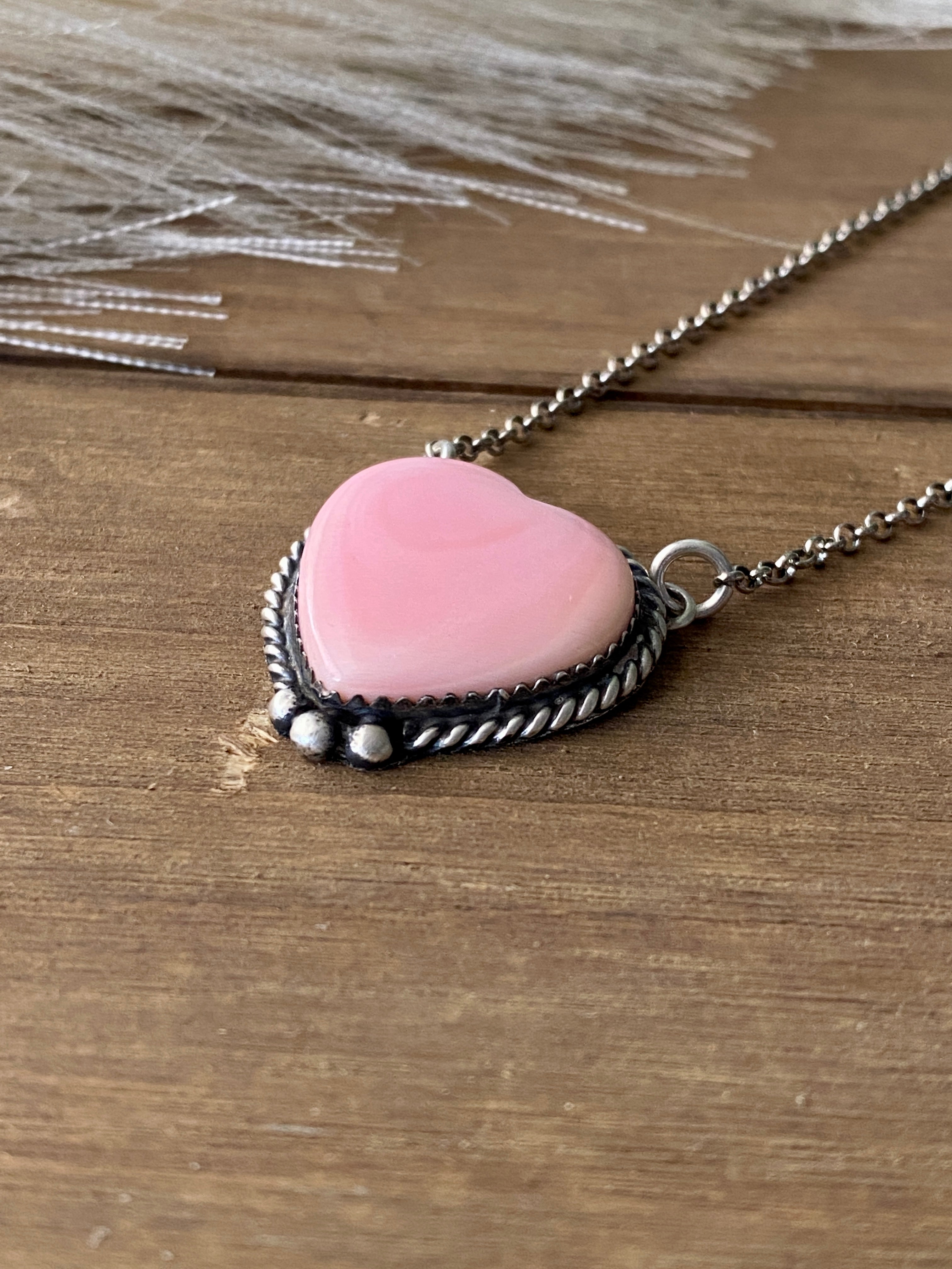 Clifton Davis Pink Conch & Sterling Silver Heart Necklace