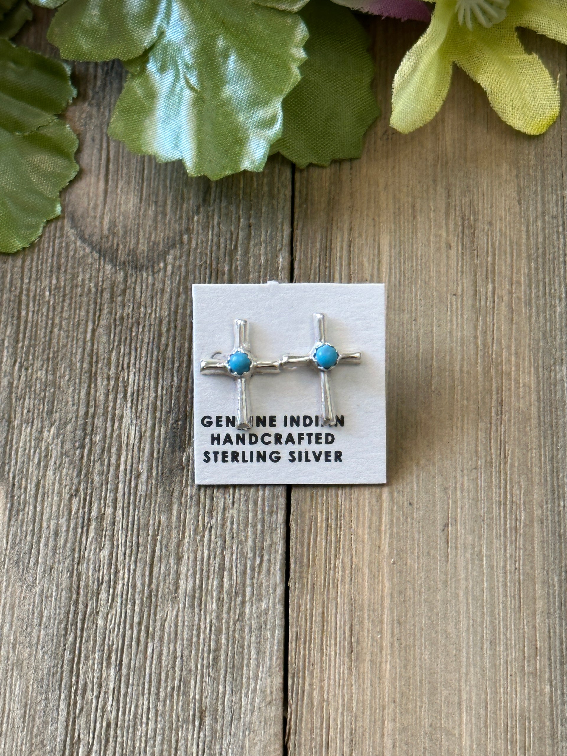Navajo Made Turquoise & Sterling Silver Cross Earrings