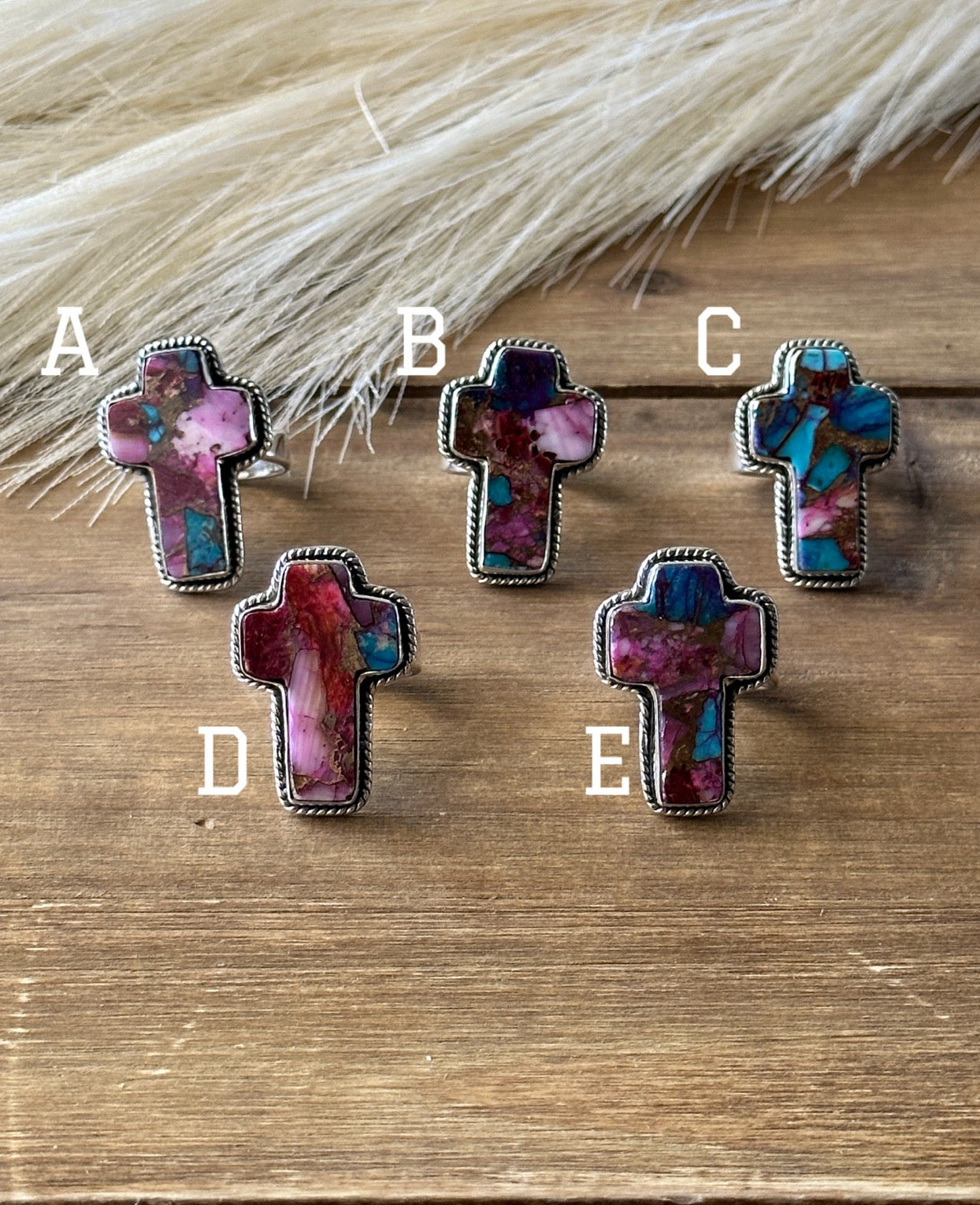 Southwest Handmade Pink Mohave Turquoise & Sterling Silver Adjustable Cross Ring