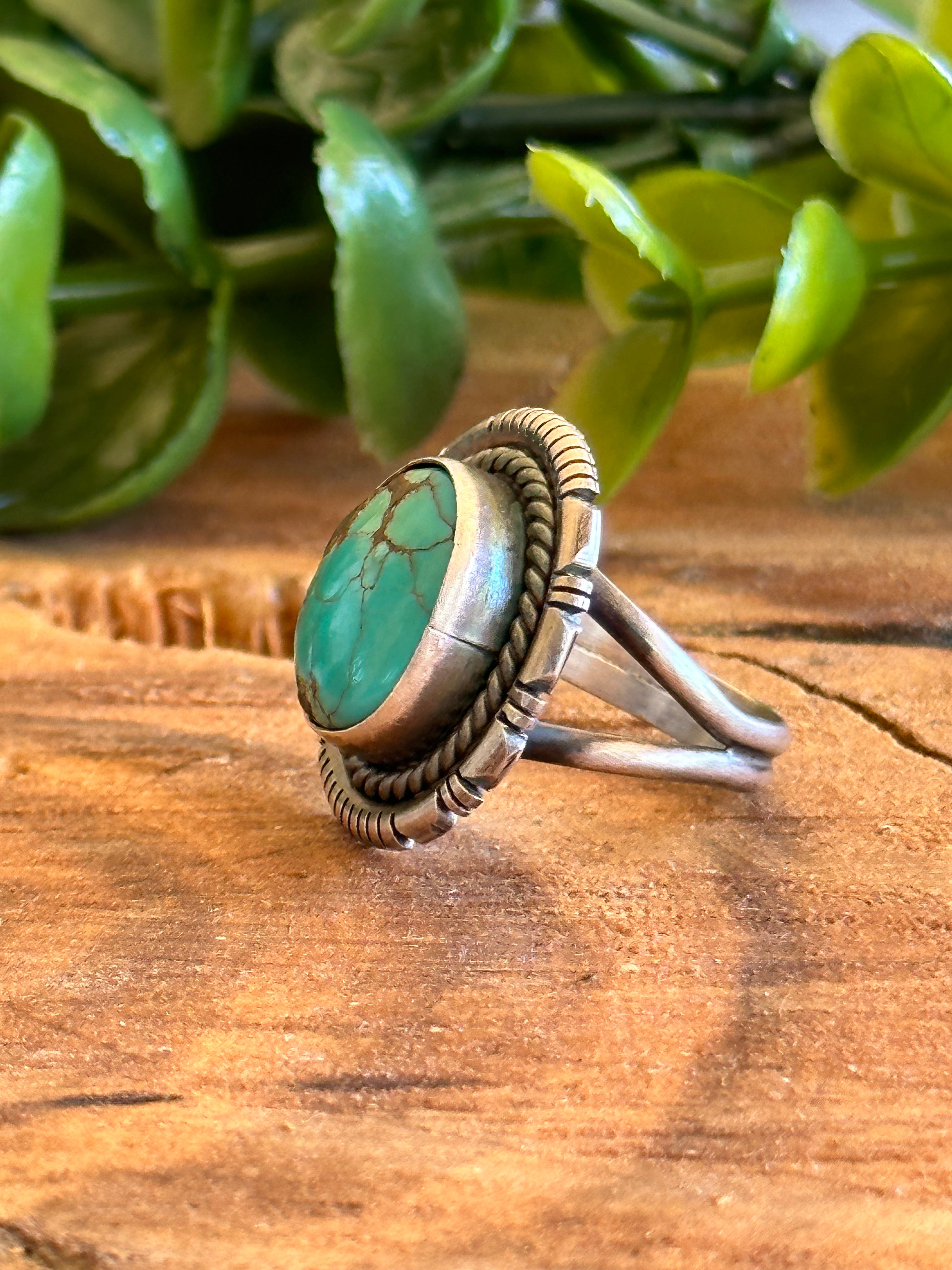 Navajo Made Kingman Turquoise & Sterling Silver Ring Size 5.75