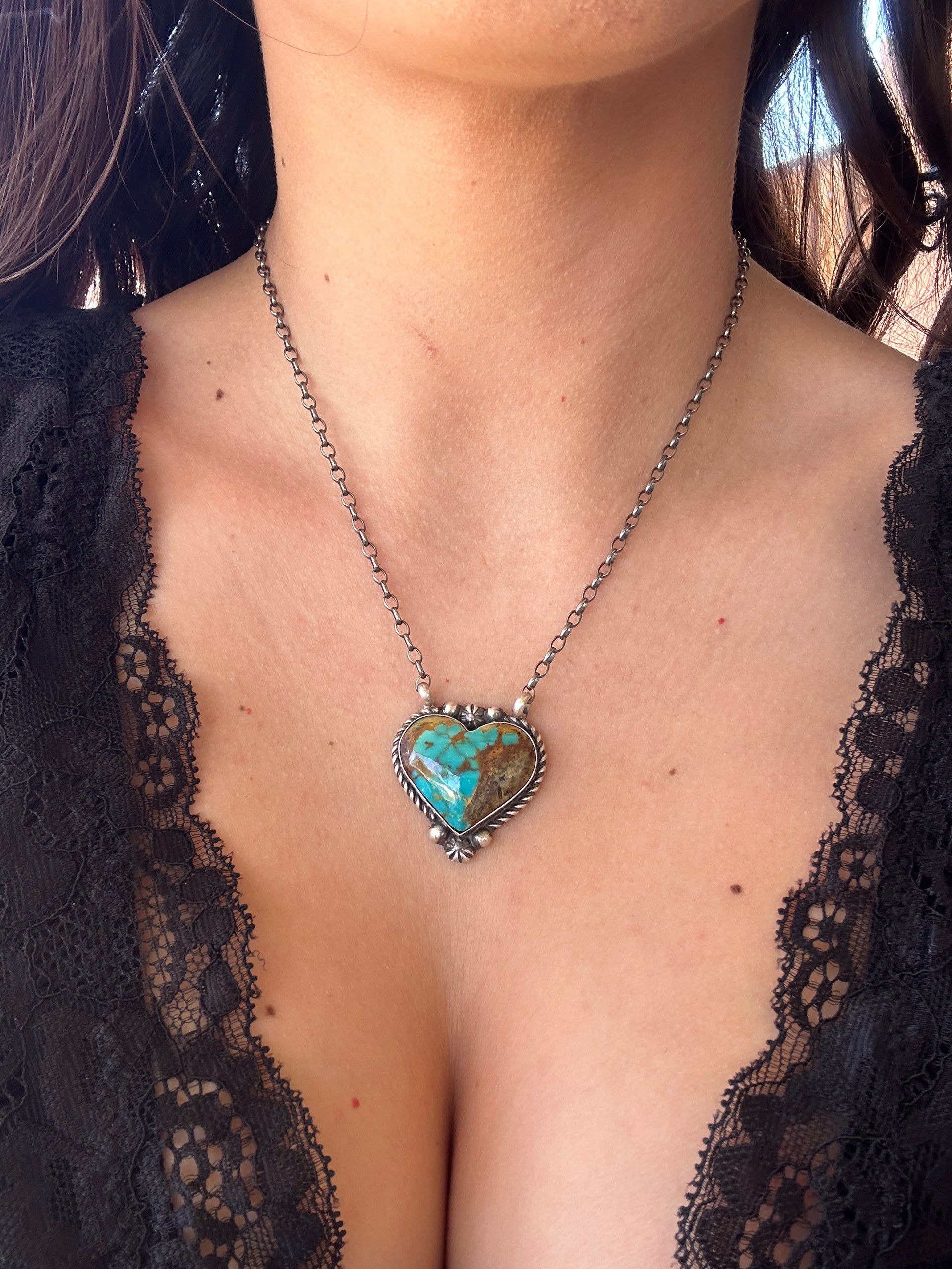Augustine Largo Kingman Turquoise & Sterling Silver Heart Necklace