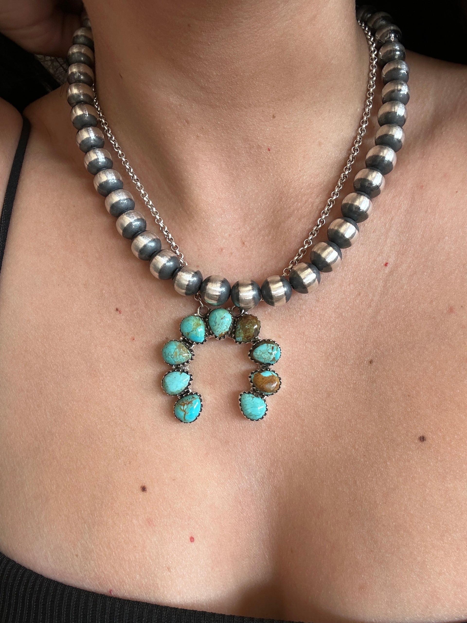 Navajo 10 MM Sterling Silver 18 inch Pearl Necklace