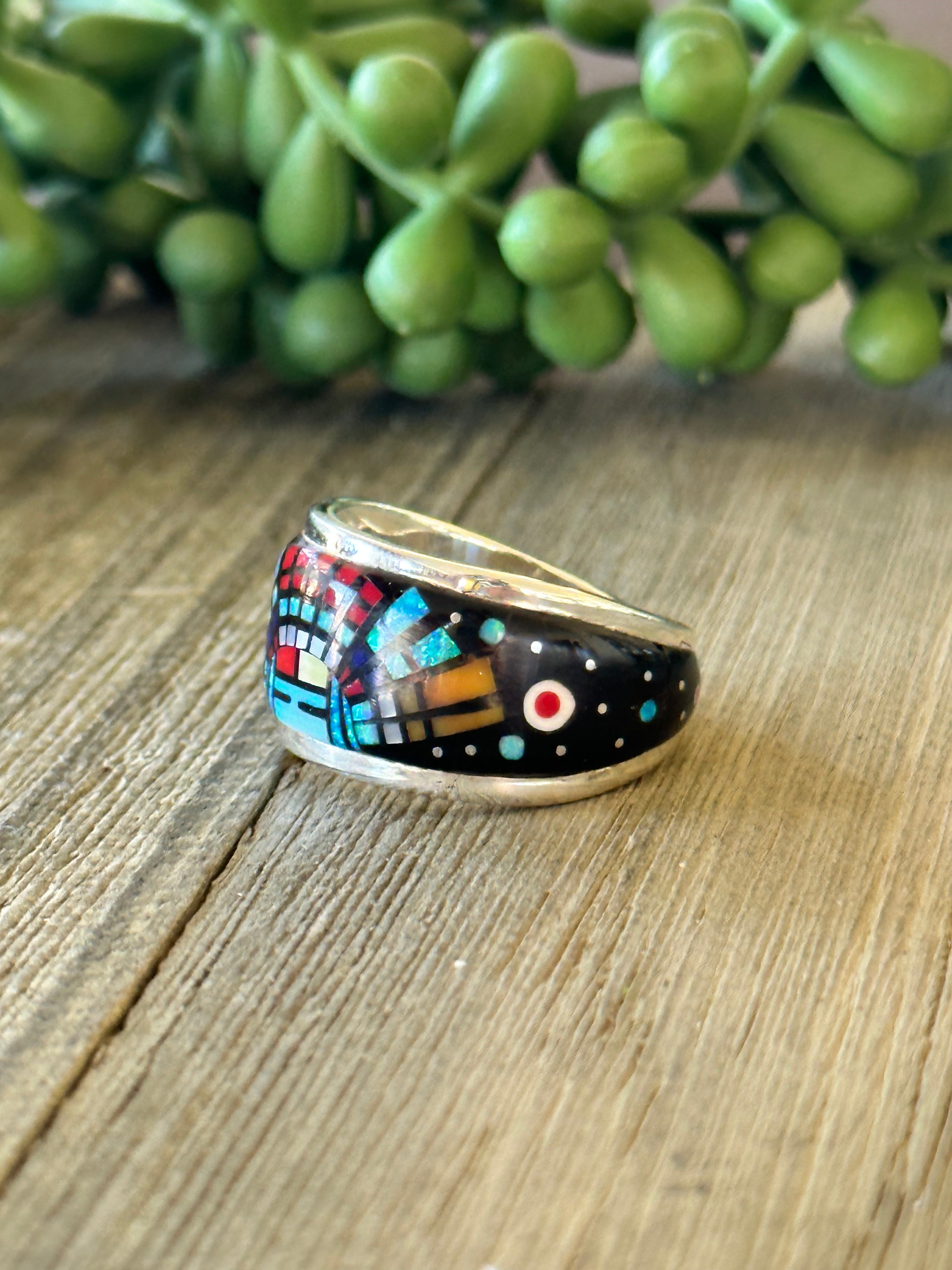 Southwest Handmade Multi Stone & Sterling Silver Inlay Ring