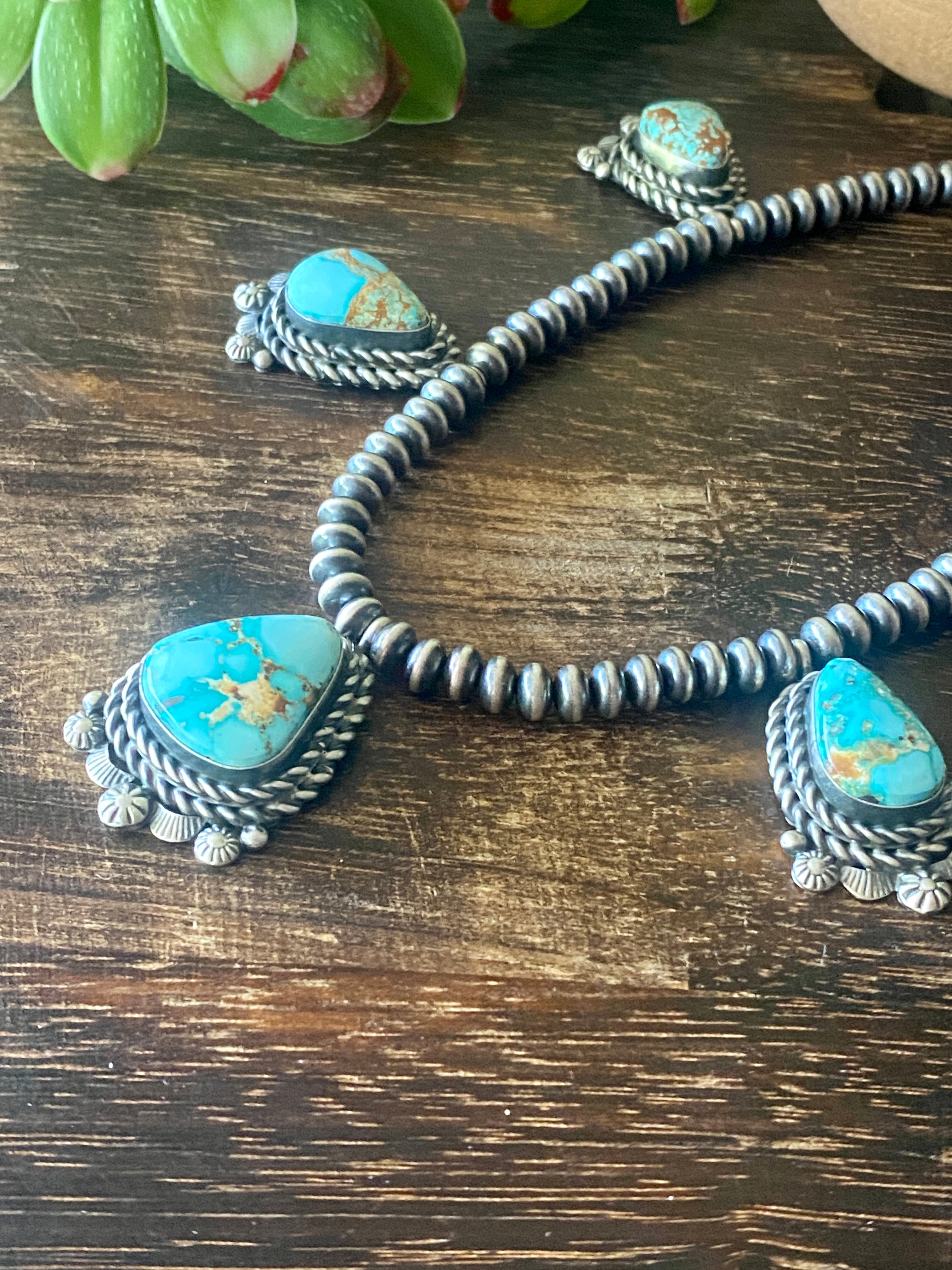 Eli Skeets Natural Royston Turquoise & Sterling Silver Necklace Set