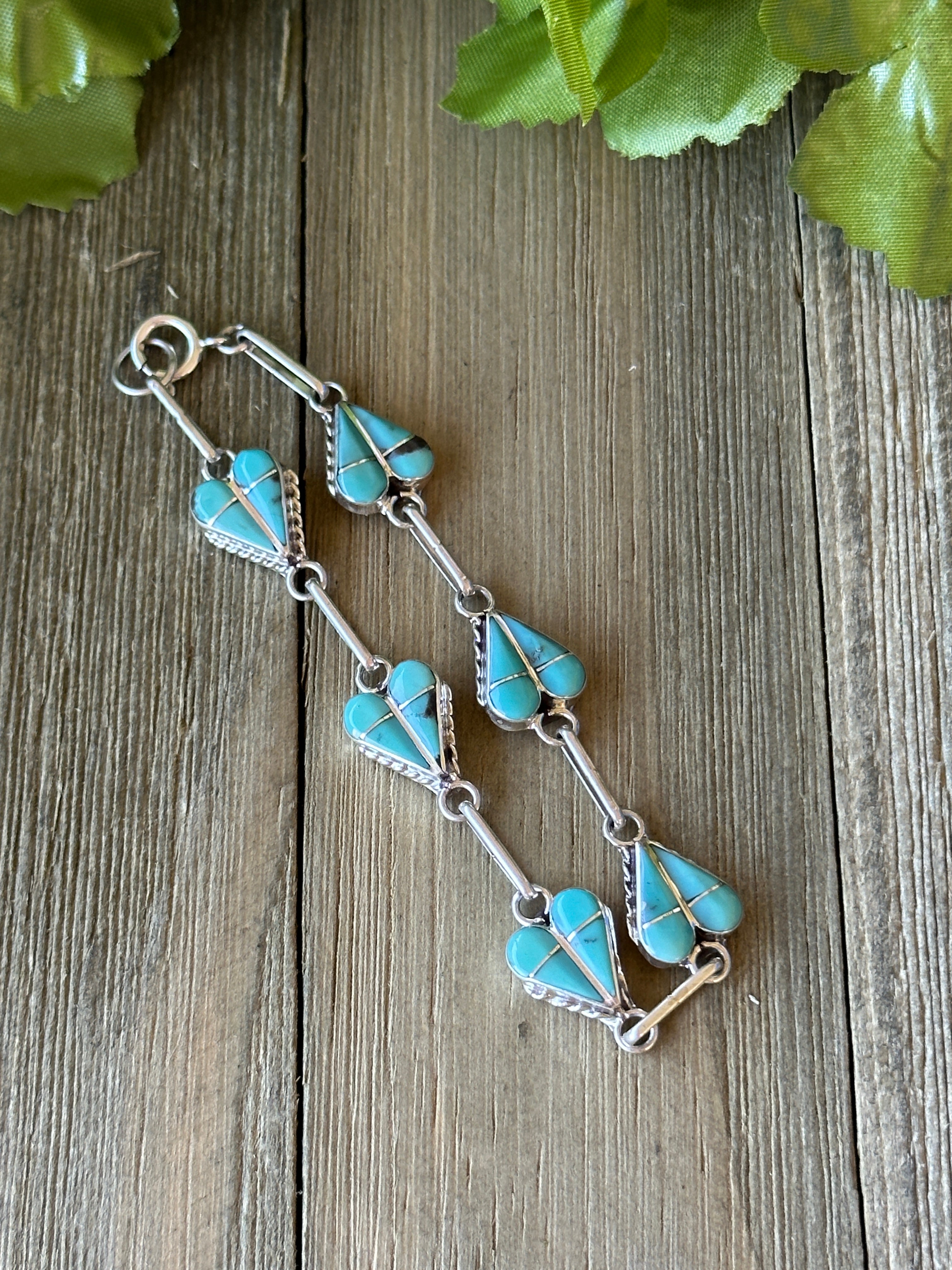 Zuni Made Kingman Turquoise & Sterling Silver Heart Bracelet